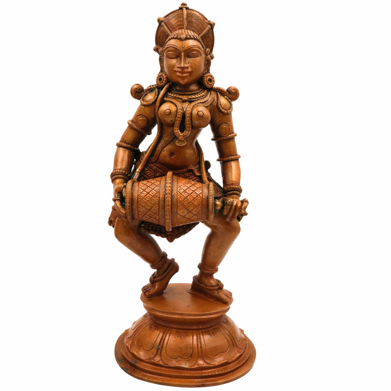 Bronze Musical Ladies Set, Folk Singers Sculptures, Handcrafted Panchaloha Figurines, Decorative Folk Art Statues, Traditional Brass Figures, Indian Handcrafted Folk Music Statues, Panchaloha Decorative Sculptures, Brown, 11 Inch, 1 Piece