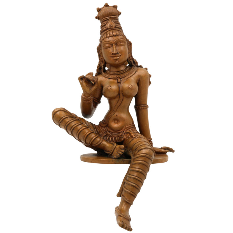 Bronze Panchaloha Goddess Parvati Idol, Handmade Shivagami Murti, Parvati Mata Statue, Adi Parashakti Sculpture, Parwathi Devi Panchadatu Silai, Boga Sakthi Figurine for Home Pooja, Brown, 9.5 Inch, 1 Piece