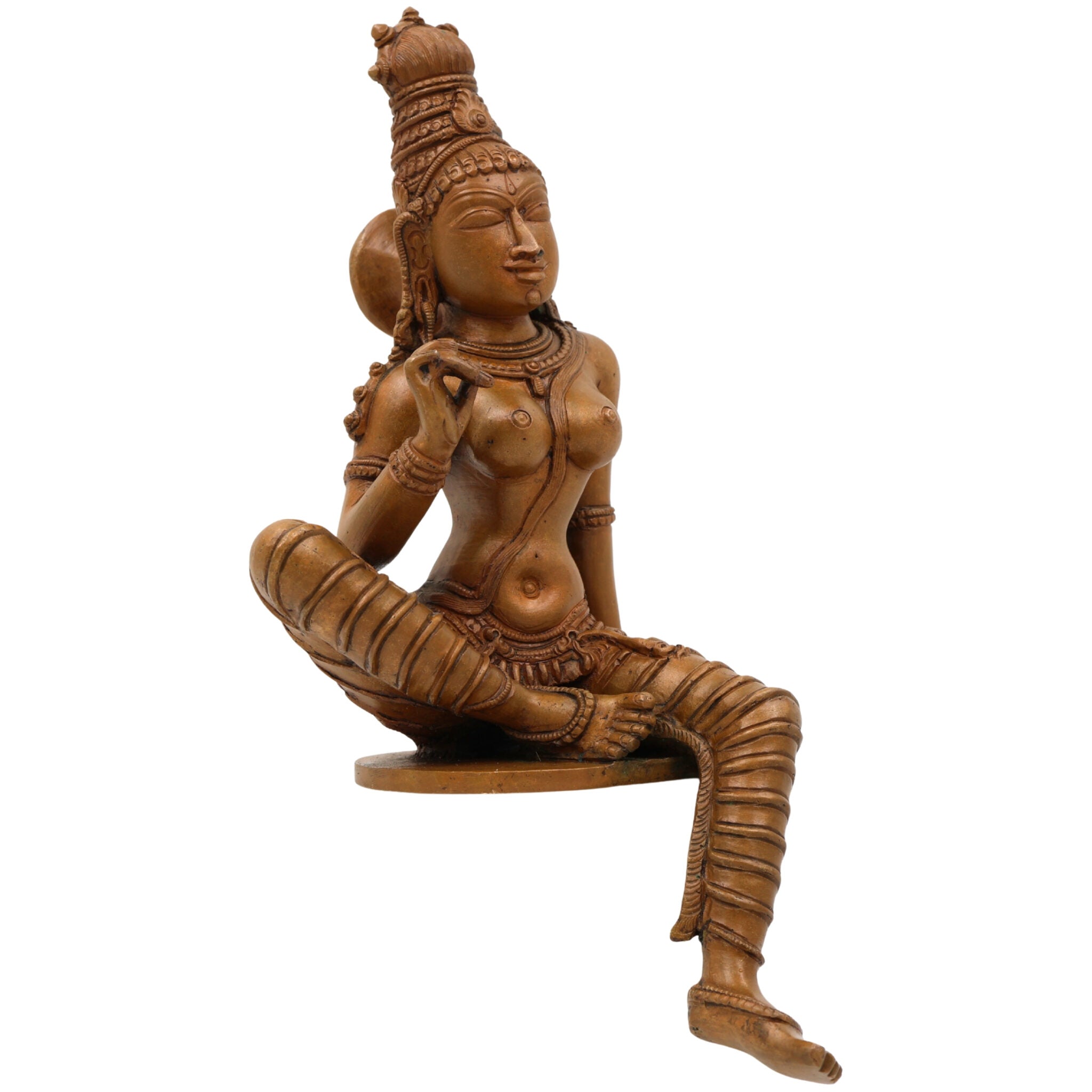 Bronze Panchaloha Goddess Parvati Idol, Handmade Shivagami Murti, Parvati Mata Statue, Adi Parashakti Sculpture, Parwathi Devi Panchadatu Silai, Boga Sakthi Figurine for Home Pooja, Brown, 9.5 Inch, 1 Piece