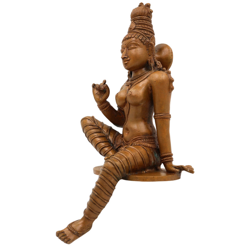 Bronze Panchaloha Goddess Parvati Idol, Handmade Shivagami Murti, Parvati Mata Statue, Adi Parashakti Sculpture, Parwathi Devi Panchadatu Silai, Boga Sakthi Figurine for Home Pooja, Brown, 9.5 Inch, 1 Piece