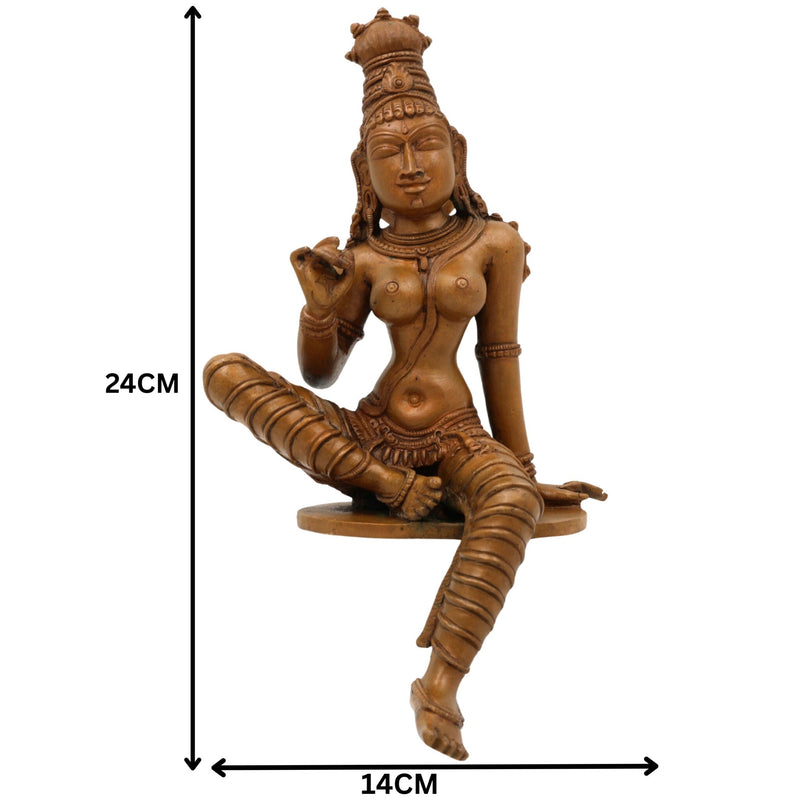Bronze Panchaloha Goddess Parvati Idol, Handmade Shivagami Murti, Parvati Mata Statue, Adi Parashakti Sculpture, Parwathi Devi Panchadatu Silai, Boga Sakthi Figurine for Home Pooja, Brown, 9.5 Inch, 1 Piece