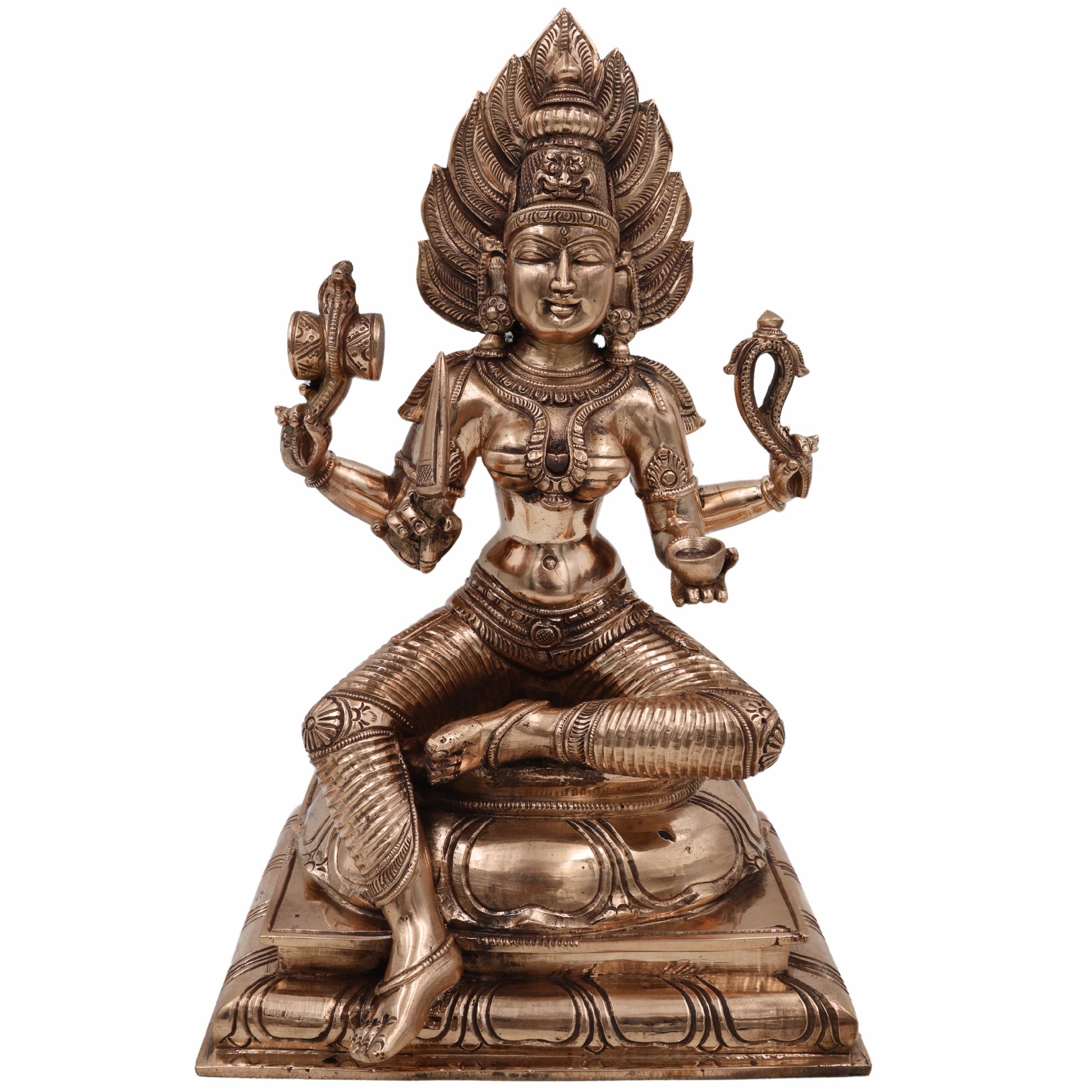 Handcrafted Bronze Mariamman Idol – Panchaloha Karumari Amman | Samayapuram Mari Mata | South Indian Grama Devata Statue, Gold, 10.5 Inch, 1 Piece
