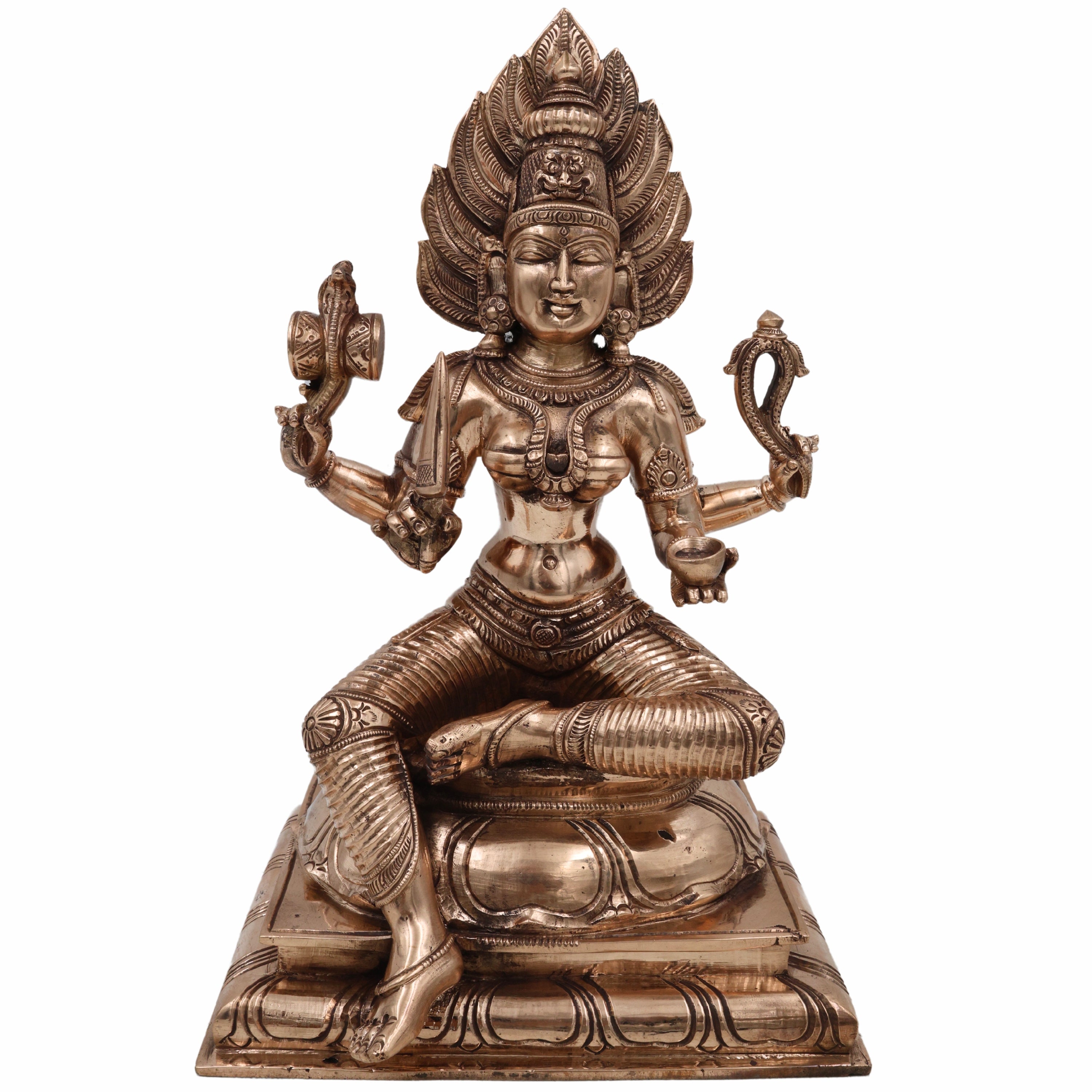Handcrafted Bronze Mariamman Idol – Panchaloha Karumari Amman | Samayapuram Mari Mata | South Indian Grama Devata Statue, Gold, 10.5 Inch, 1 Piece