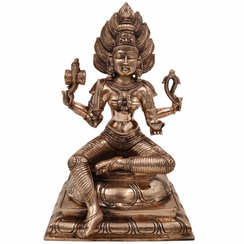 Handcrafted Bronze Mariamman Idol – Panchaloha Karumari Amman | Samayapuram Mari Mata | South Indian Grama Devata Statue, Gold, 10.5 Inch, 1 Piece