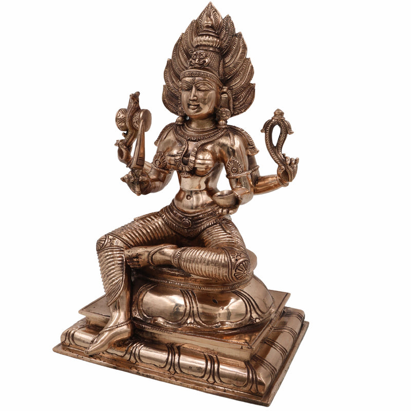 Handcrafted Bronze Mariamman Idol – Panchaloha Karumari Amman | Samayapuram Mari Mata | South Indian Grama Devata Statue, Gold, 10.5 Inch, 1 Piece