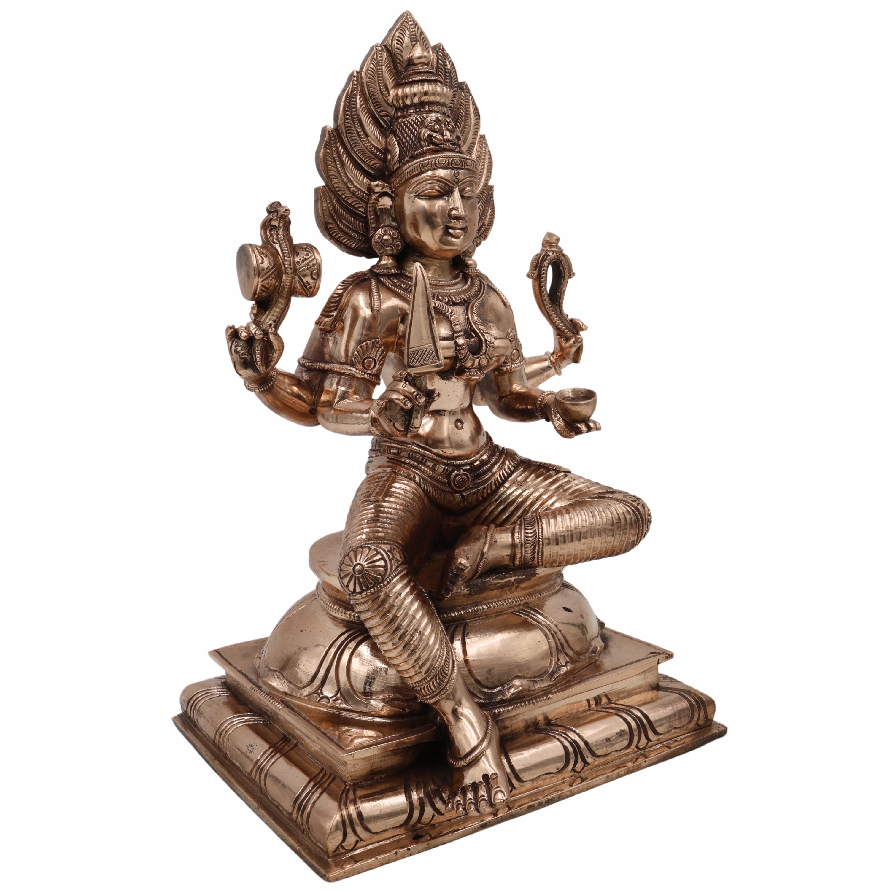 Handcrafted Bronze Mariamman Idol – Panchaloha Karumari Amman | Samayapuram Mari Mata | South Indian Grama Devata Statue, Gold, 10.5 Inch, 1 Piece