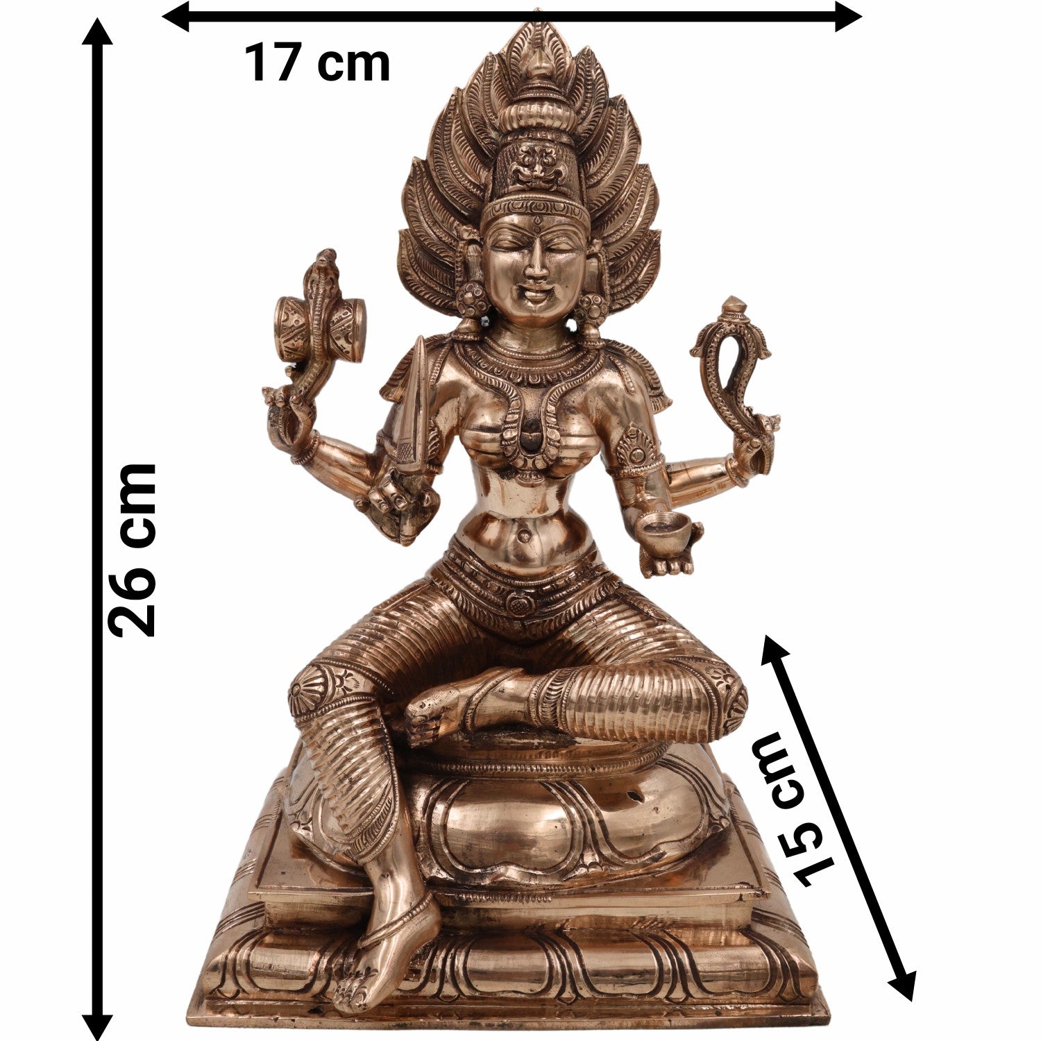 Handcrafted Bronze Mariamman Idol – Panchaloha Karumari Amman | Samayapuram Mari Mata | South Indian Grama Devata Statue, Gold, 10.5 Inch, 1 Piece