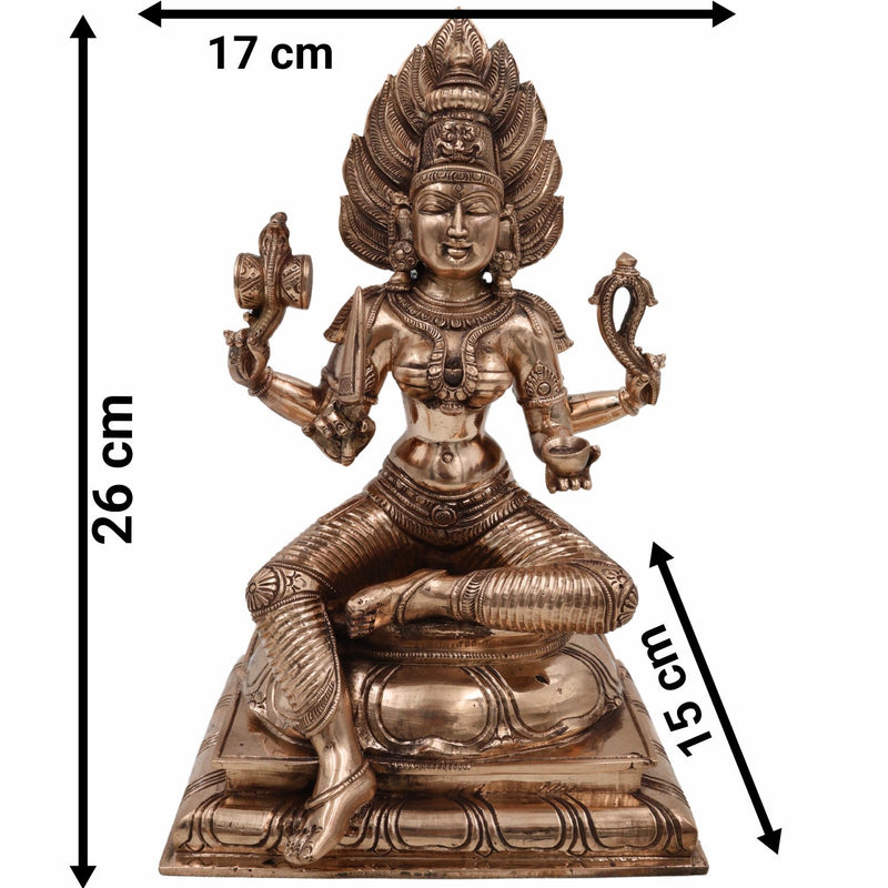 Handcrafted Bronze Mariamman Idol – Panchaloha Karumari Amman | Samayapuram Mari Mata | South Indian Grama Devata Statue, Gold, 10.5 Inch, 1 Piece