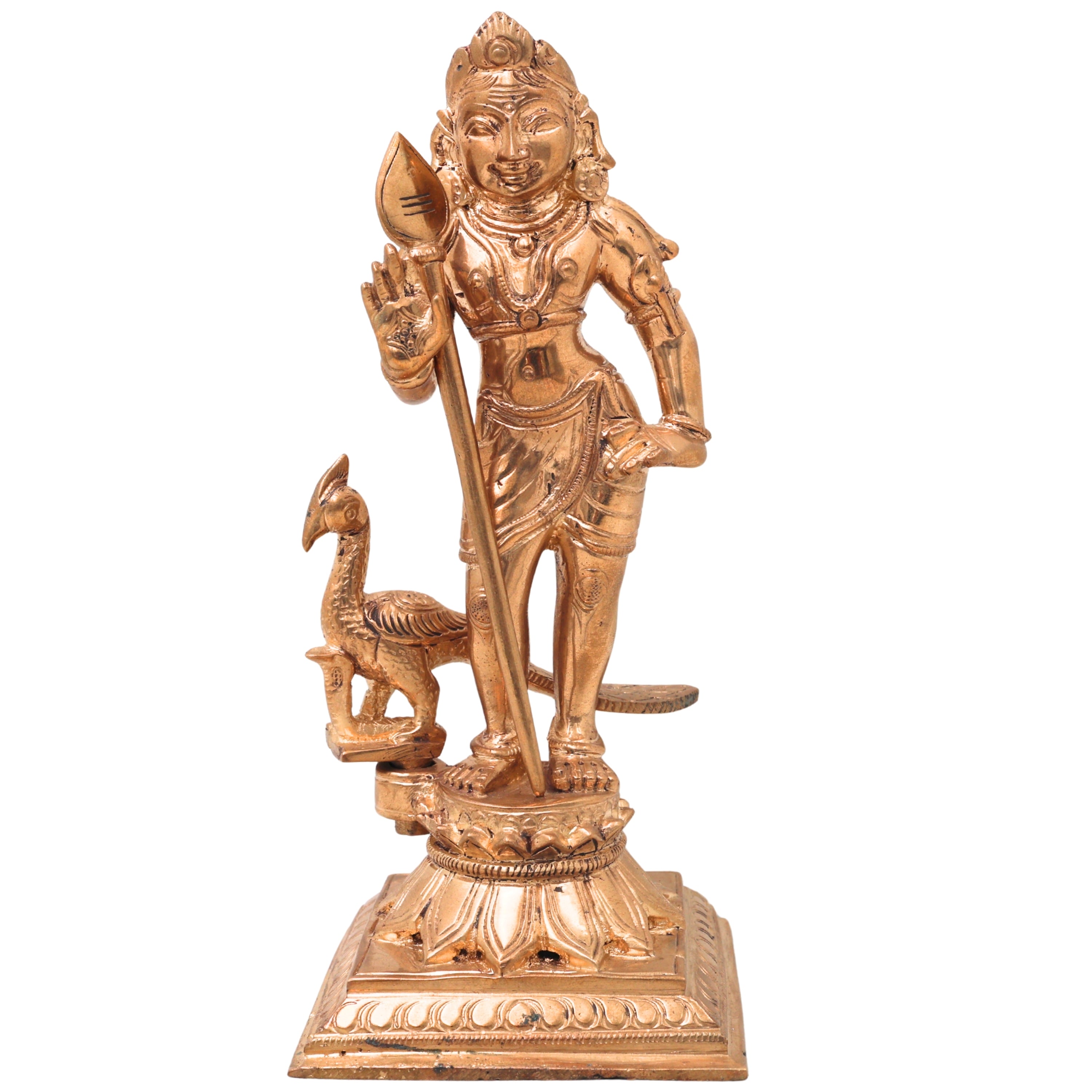 Bronze Bala Murugan, Swaminatha Silai, Karthikeya Bhagawan, Subramanya, Kumara, Mahasena, Shanmukha, Subrahmanya Murti, Lord Murugan Idol, Guhan, Kartikeya Statue, Skanda Sculpture, Gold, 7 Inch, 1 Piece