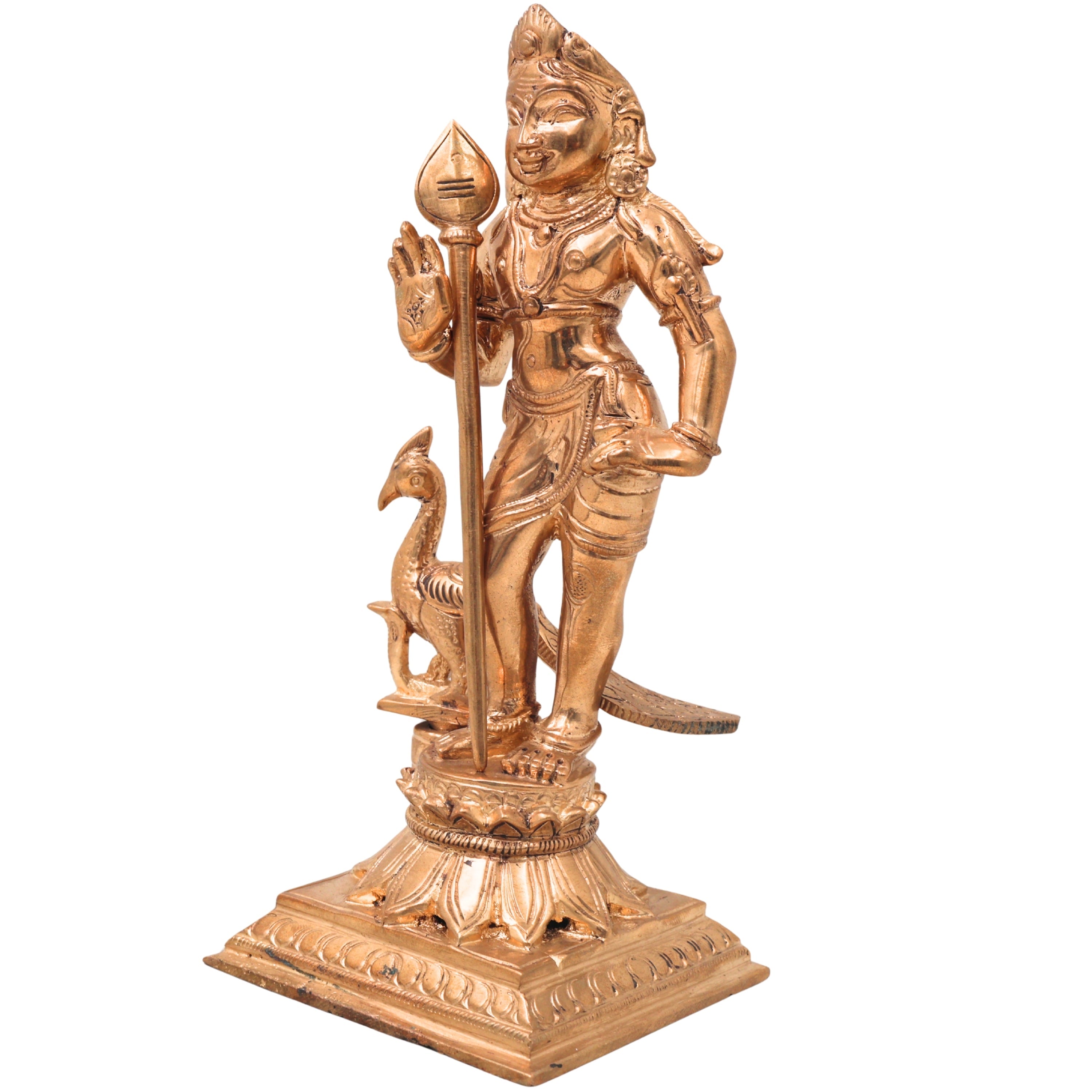 Bronze Bala Murugan, Swaminatha Silai, Karthikeya Bhagawan, Subramanya, Kumara, Mahasena, Shanmukha, Subrahmanya Murti, Lord Murugan Idol, Guhan, Kartikeya Statue, Skanda Sculpture, Gold, 7 Inch, 1 Piece