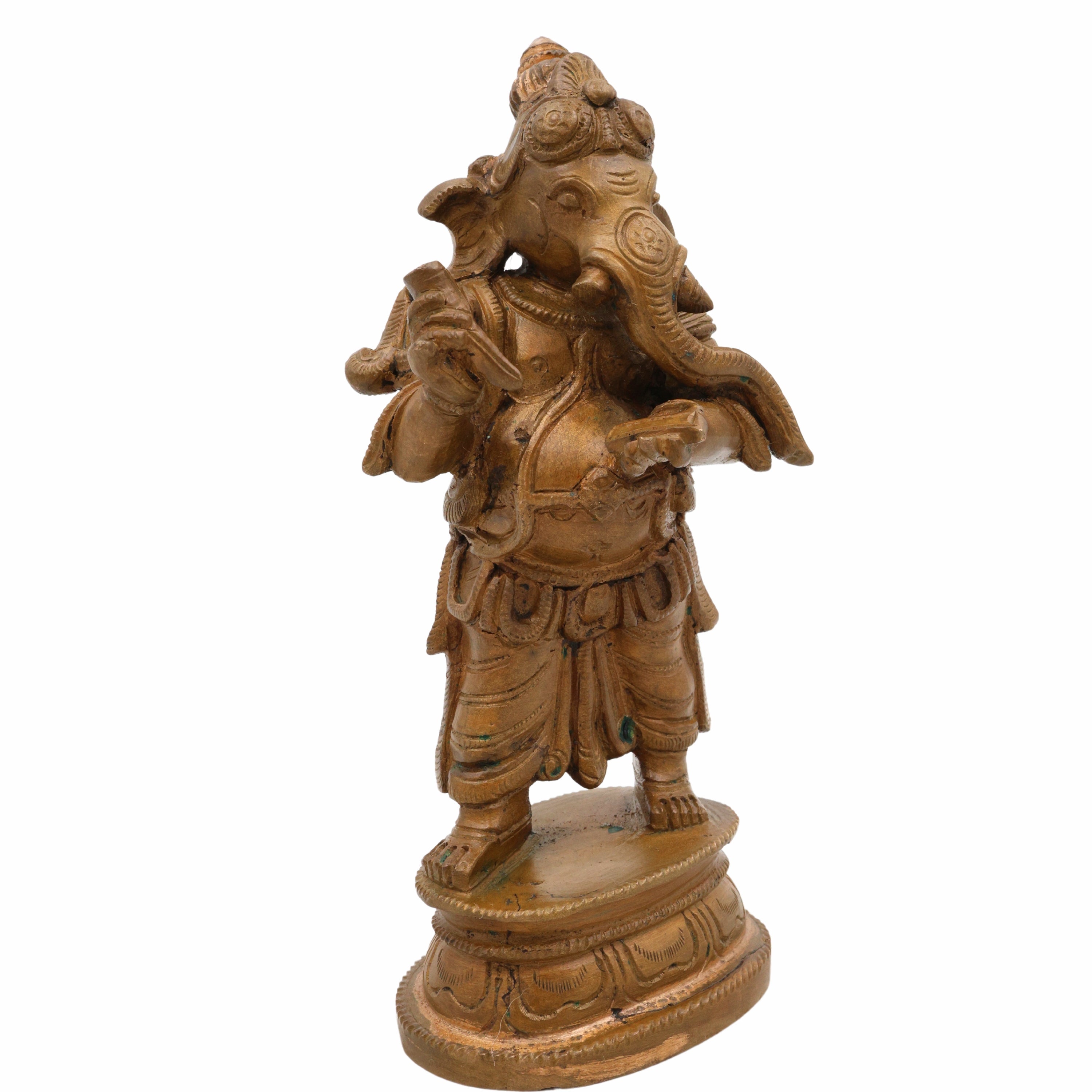 Bronze Ganesha Idol, Standing Handmade Ganapati Statue, Panchadhatu Ganpati Murti, Panchaloha Vinayaka Sculpture, Handmade Ganesh Vigraha, Divine Gajanana, Brown, 6 Inch, 1 Piece