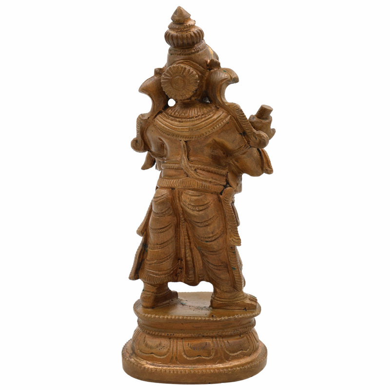 Bronze Ganesha Idol, Standing Handmade Ganapati Statue, Panchadhatu Ganpati Murti, Panchaloha Vinayaka Sculpture, Handmade Ganesh Vigraha, Divine Gajanana, Brown, 6 Inch, 1 Piece