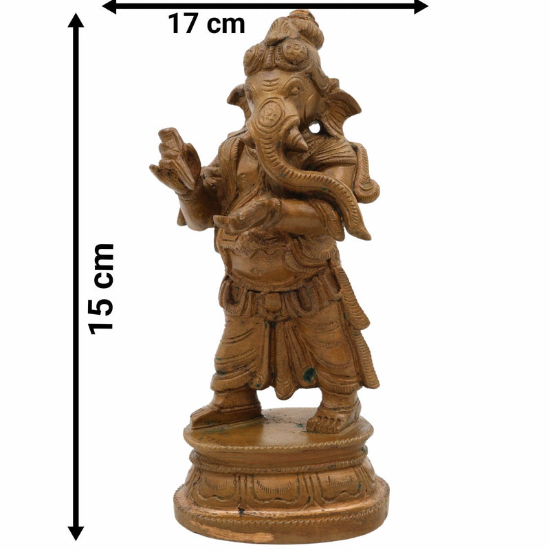 Bronze Ganesha Idol, Standing Handmade Ganapati Statue, Panchadhatu Ganpati Murti, Panchaloha Vinayaka Sculpture, Handmade Ganesh Vigraha, Divine Gajanana, Brown, 6 Inch, 1 Piece