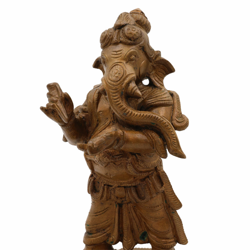 Bronze Ganesha Idol, Standing Handmade Ganapati Statue, Panchadhatu Ganpati Murti, Panchaloha Vinayaka Sculpture, Handmade Ganesh Vigraha, Divine Gajanana, Brown, 6 Inch, 1 Piece