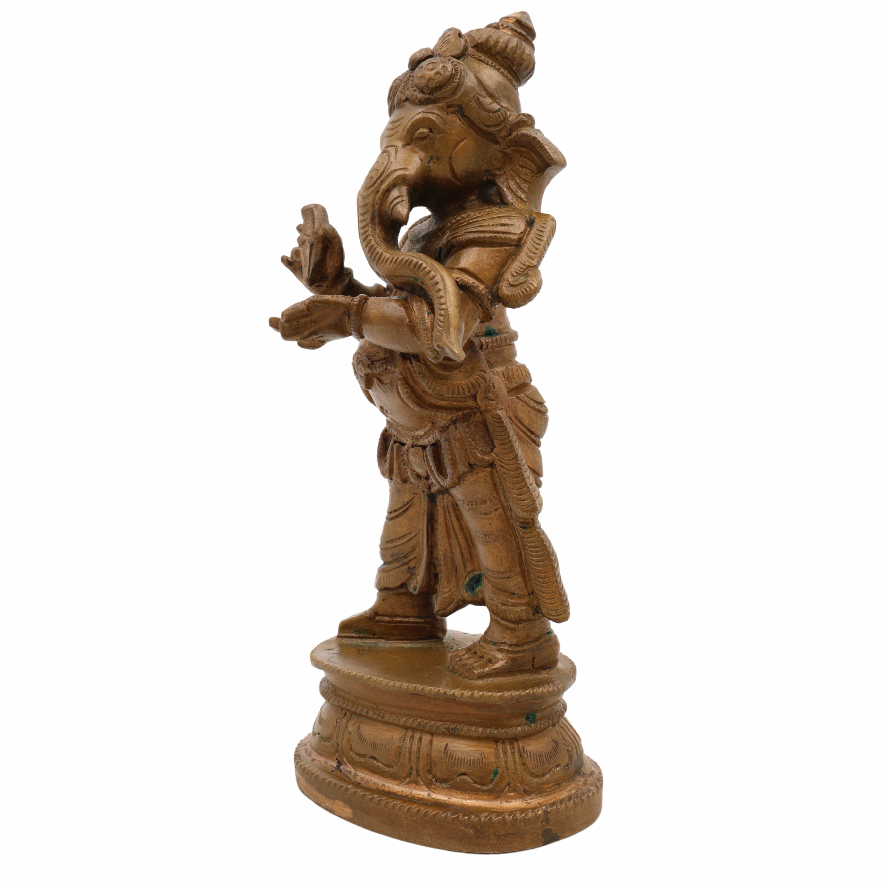 Bronze Ganesha Idol, Standing Handmade Ganapati Statue, Panchadhatu Ganpati Murti, Panchaloha Vinayaka Sculpture, Handmade Ganesh Vigraha, Divine Gajanana, Brown, 6 Inch, 1 Piece