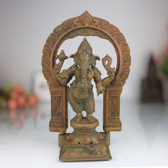Panchaloha Handmade Bronze Ganesha Idol, Panchadhatu Ganpati Murti, Standing Ganesh Vigraha for Home, Temple & Puja, Brown, 10.5 Inch, 1 Piece