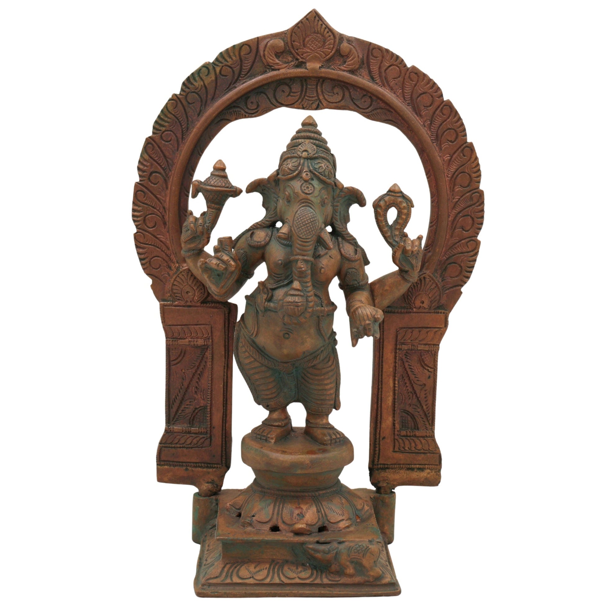 Panchaloha Handmade Bronze Ganesha Idol, Panchadhatu Ganpati Murti, Standing Ganesh Vigraha for Home, Temple & Puja, Brown, 10.5 Inch, 1 Piece