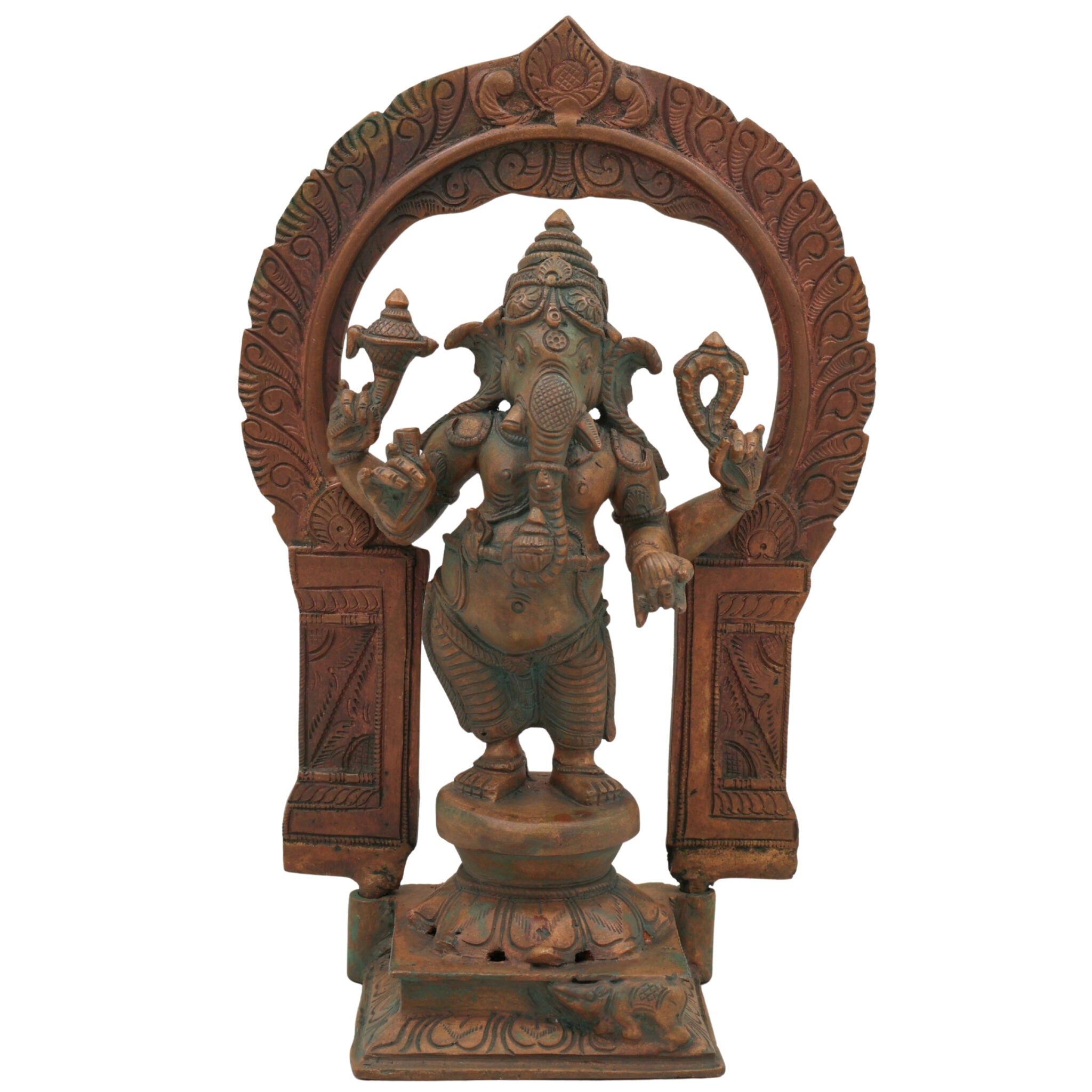 Panchaloha Handmade Bronze Ganesha Idol, Panchadhatu Ganpati Murti, Standing Ganesh Vigraha for Home, Temple & Puja, Brown, 10.5 Inch, 1 Piece