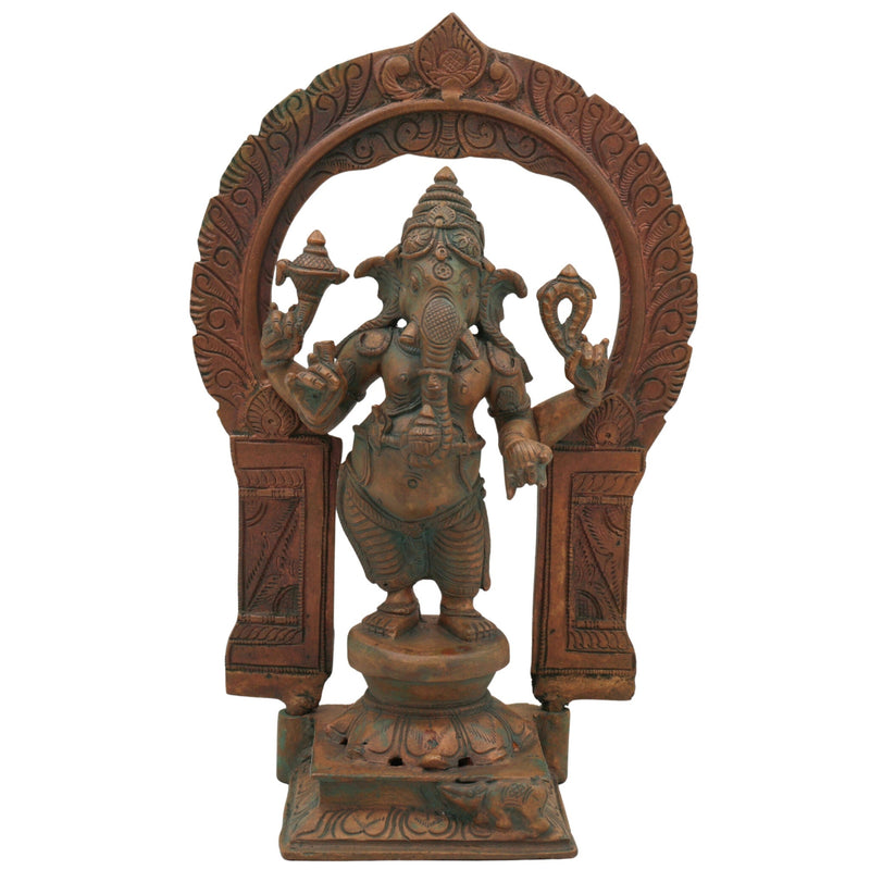 Panchaloha Handmade Bronze Ganesha Idol, Panchadhatu Ganpati Murti, Standing Ganesh Vigraha for Home, Temple & Puja, Brown, 10.5 Inch, 1 Piece