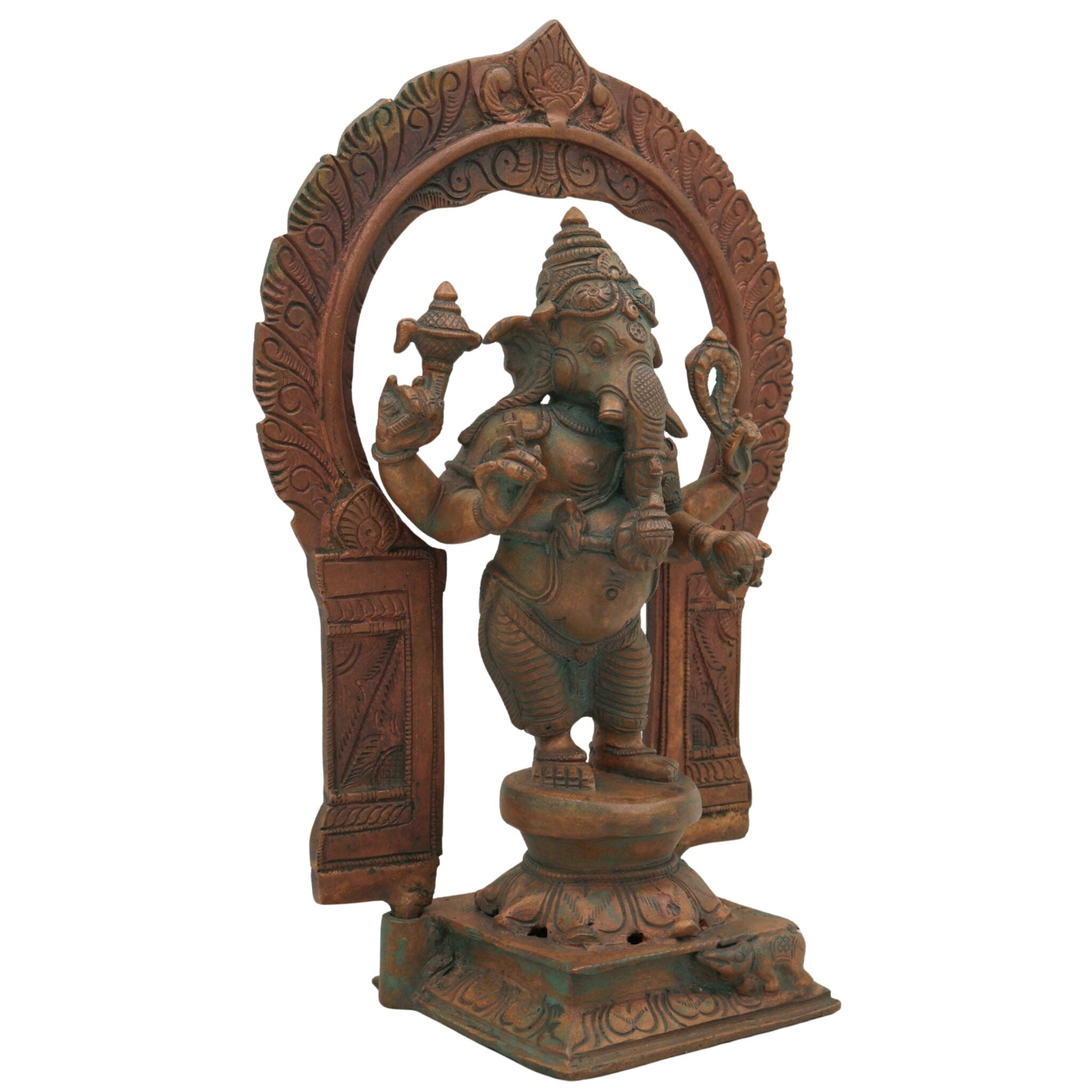 Panchaloha Handmade Bronze Ganesha Idol, Panchadhatu Ganpati Murti, Standing Ganesh Vigraha for Home, Temple & Puja, Brown, 10.5 Inch, 1 Piece