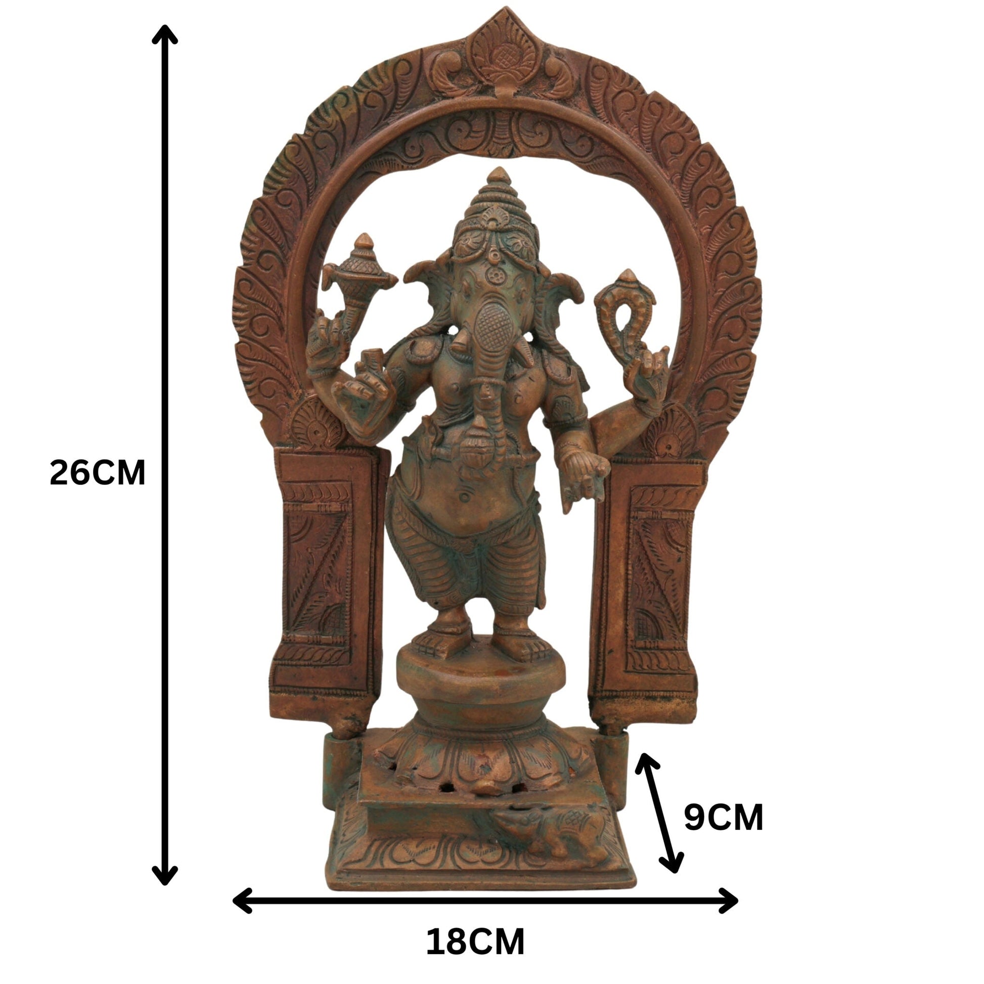 Panchaloha Handmade Bronze Ganesha Idol, Panchadhatu Ganpati Murti, Standing Ganesh Vigraha for Home, Temple & Puja, Brown, 10.5 Inch, 1 Piece