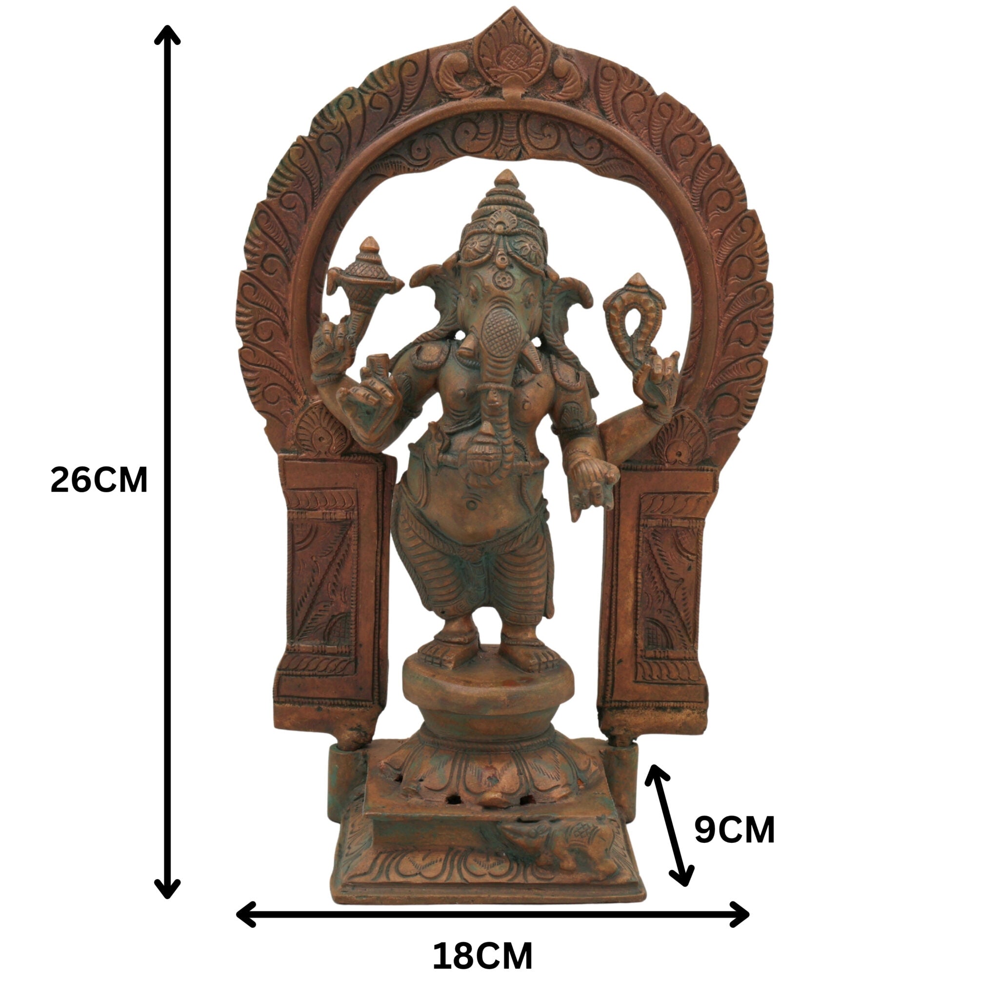Panchaloha Handmade Bronze Ganesha Idol, Panchadhatu Ganpati Murti, Standing Ganesh Vigraha for Home, Temple & Puja, Brown, 10.5 Inch, 1 Piece