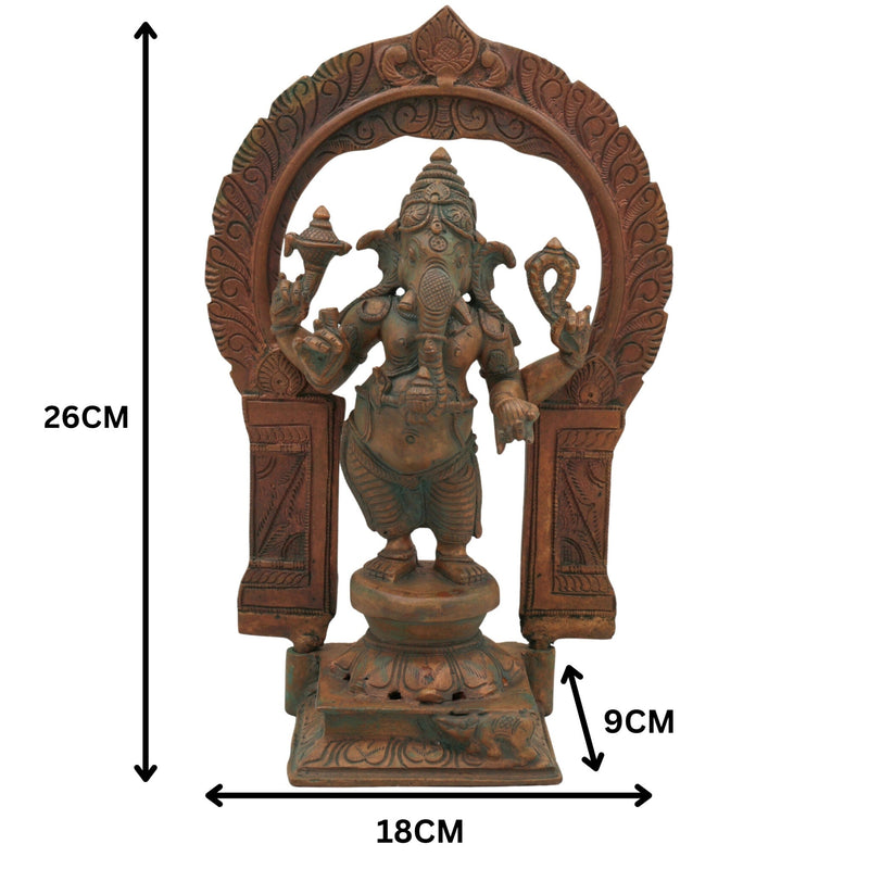 Panchaloha Handmade Bronze Ganesha Idol, Panchadhatu Ganpati Murti, Standing Ganesh Vigraha for Home, Temple & Puja, Brown, 10.5 Inch, 1 Piece