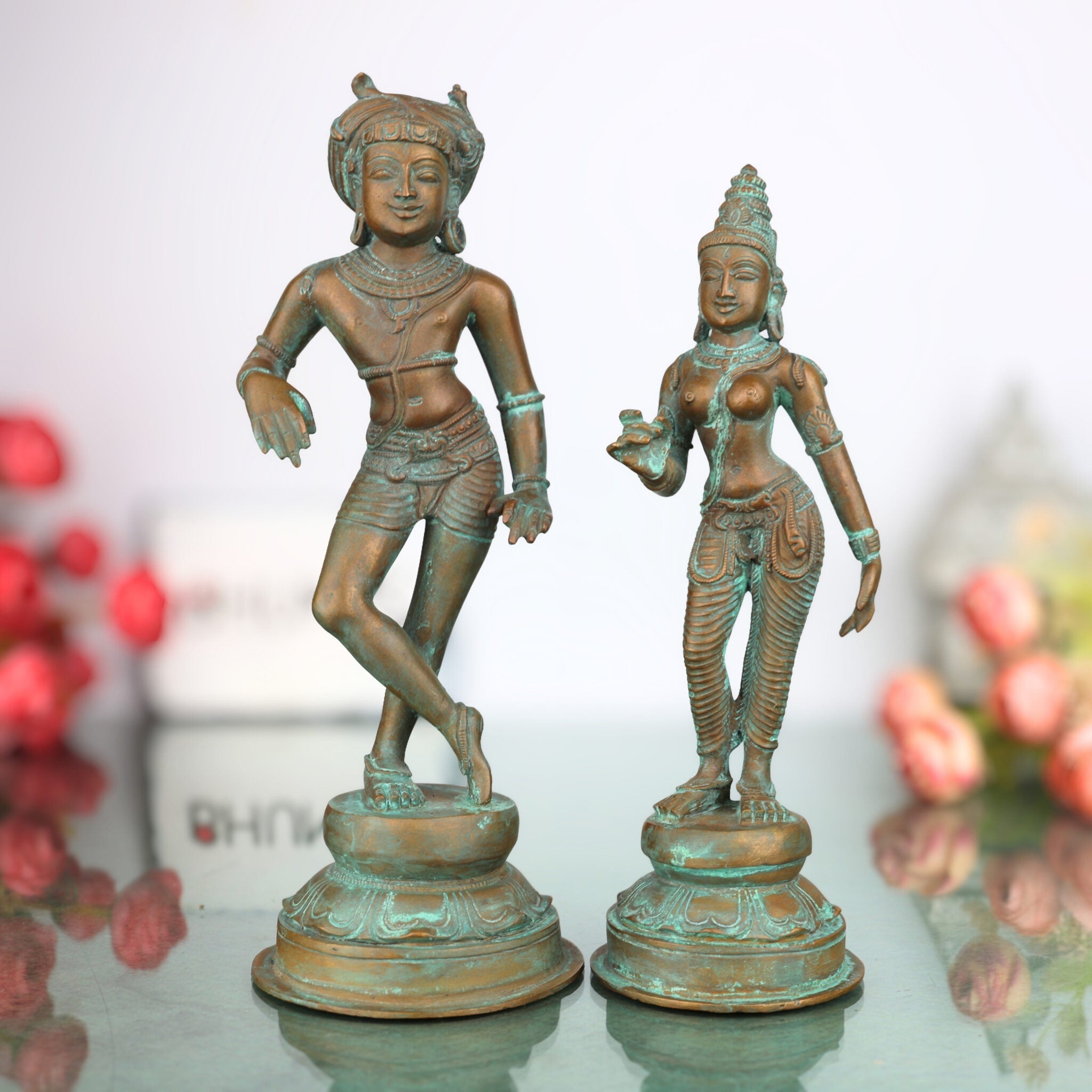 Bronze Vrishavahana Parvati Idol, Handmade Panchaloha Shiva Parvati Statue, Home Temple Decor, Brown, 9 Inch, 1 Piece
