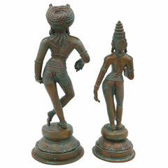 Bronze Vrishavahana Parvati Idol, Handmade Panchaloha Shiva Parvati Statue, Home Temple Decor, Brown, 9 Inch, 1 Piece