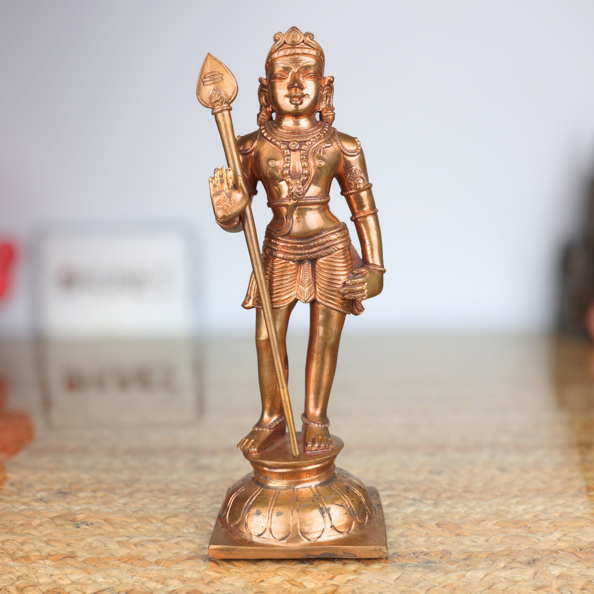 Bronze Bala Murugan Idol, Subramanya Swamy Statue, Shanmukha Vigraham, Kumara Swaminathan Sculpture, Karthikeya Panchaloha Murti, Mahasena Figurine, Gold, 9 Inch, 1 Piece