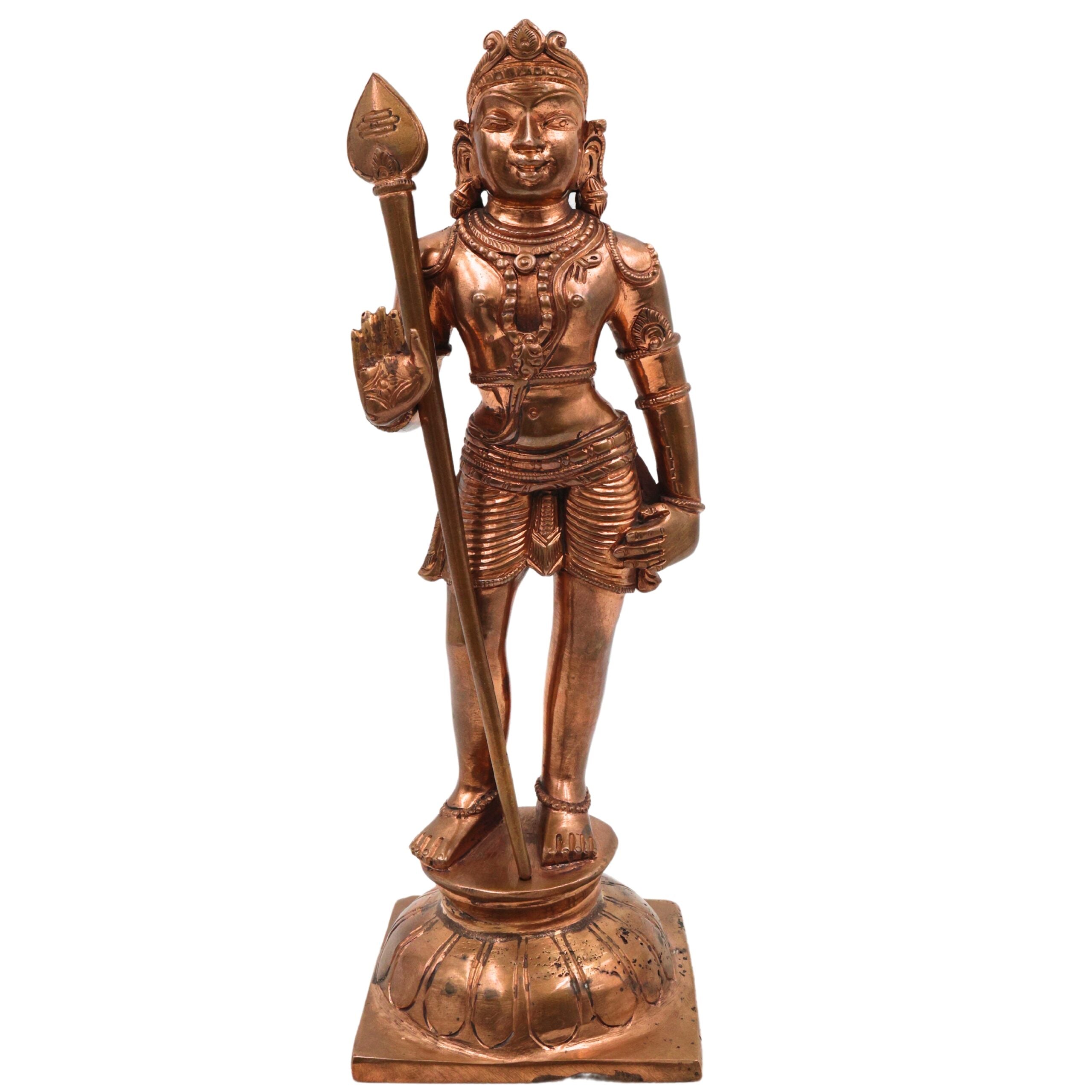 Bronze Bala Murugan Idol, Subramanya Swamy Statue, Shanmukha Vigraham, Kumara Swaminathan Sculpture, Karthikeya Panchaloha Murti, Mahasena Figurine, Gold, 9 Inch, 1 Piece