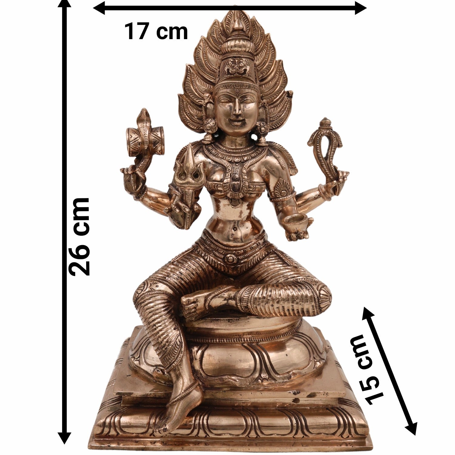 Handcrafted Panchaloha Mariamman Idol – Bronze Grama Devata | Samayapuram Karumari Amman | South Indian Kuladeivam Statue for Temple & Home Decor, Gold, 10.5 Inch, 1 Piece