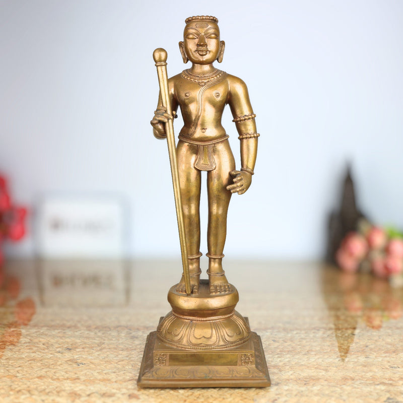 Bronze Palani Murugan Idol, Swaminatha Silai, Karthick Bhagawan, Subramanya, Shanmukha, Kumara, Subrahmanya Murti for Pooja, Brown, 14.5 Inch, 1 Piece
