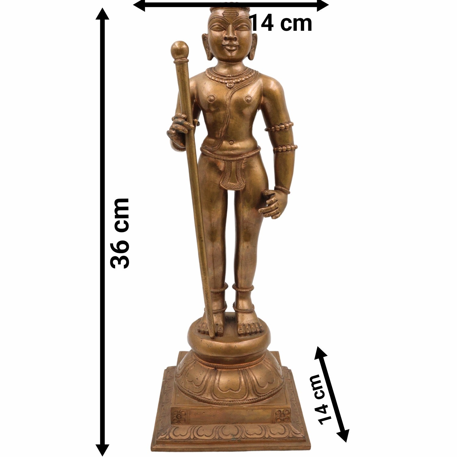Bronze Palani Murugan Idol, Swaminatha Silai, Karthick Bhagawan, Subramanya, Shanmukha, Kumara, Subrahmanya Murti for Pooja, Brown, 14.5 Inch, 1 Piece