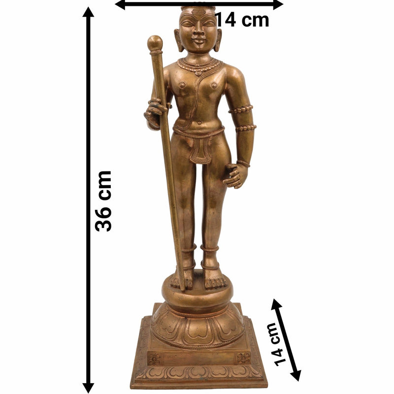 Bronze Palani Murugan Idol, Swaminatha Silai, Karthick Bhagawan, Subramanya, Shanmukha, Kumara, Subrahmanya Murti for Pooja, Brown, 14.5 Inch, 1 Piece