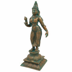 Handmade Bronze Shridevi Idol | Panchaloha Lakshmi Murti | Mahalakshmi, Padmavati, Kamala Statue for Prosperity & Home Decor,Brown, 10.5 Inch, 1 Piece