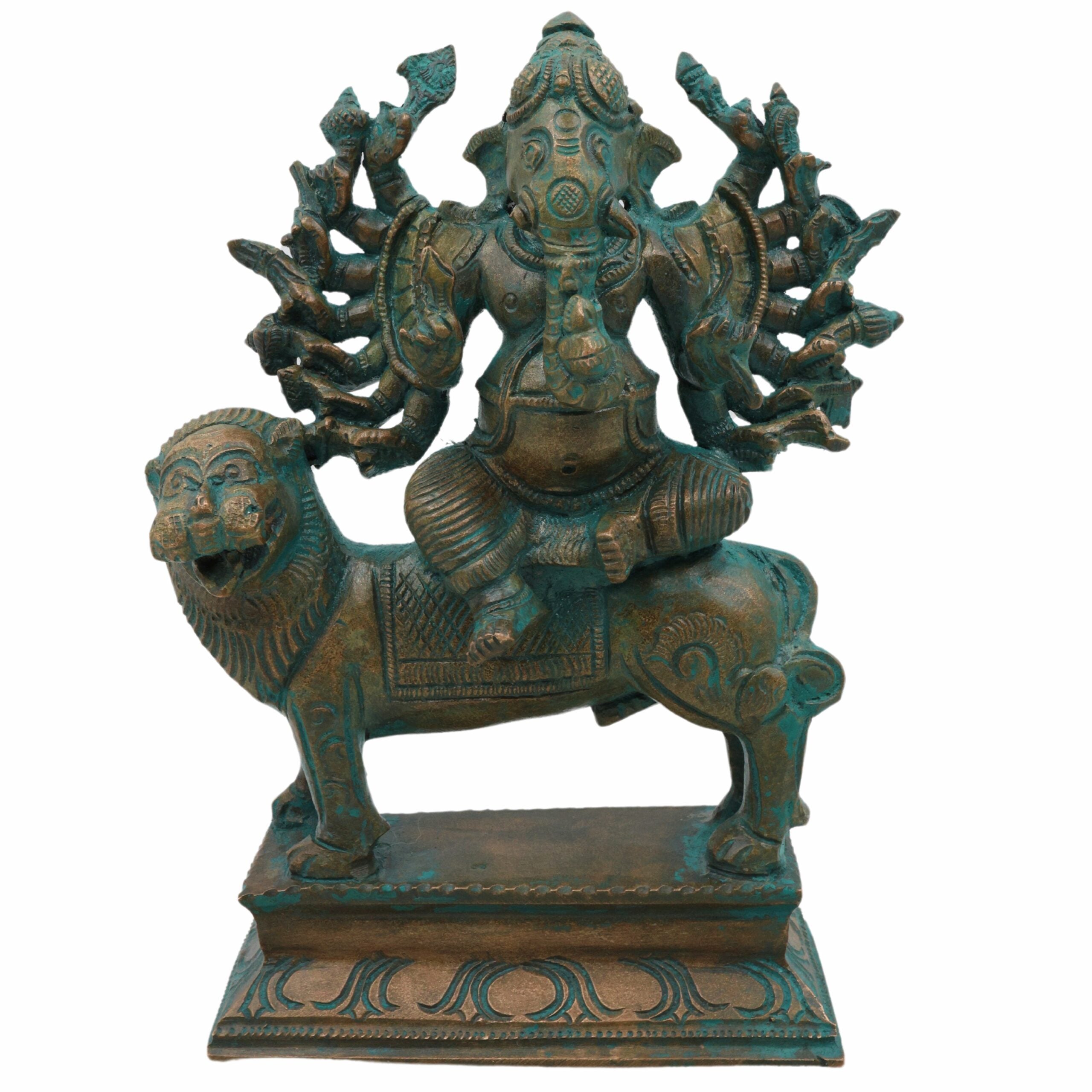 Panchaloha Veer Ganesha Idol, Handmade Bronze Panchadhatu Ganapati Statue, Traditional Hindu Decor, Vighneshvara Vigraha for Gifting Brown, 7 Inch, 1 Piece