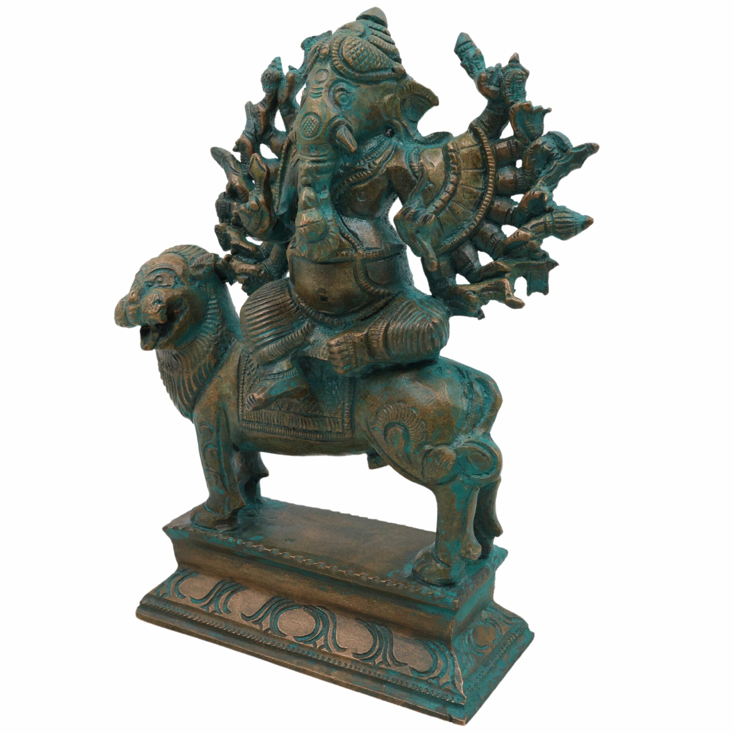 Panchaloha Veer Ganesha Idol, Handmade Bronze Panchadhatu Ganapati Statue, Traditional Hindu Decor, Vighneshvara Vigraha for Gifting Brown, 7 Inch, 1 Piece