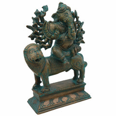 Panchaloha Veer Ganesha Idol, Handmade Bronze Panchadhatu Ganapati Statue, Traditional Hindu Decor, Vighneshvara Vigraha for Gifting Brown, 7 Inch, 1 Piece
