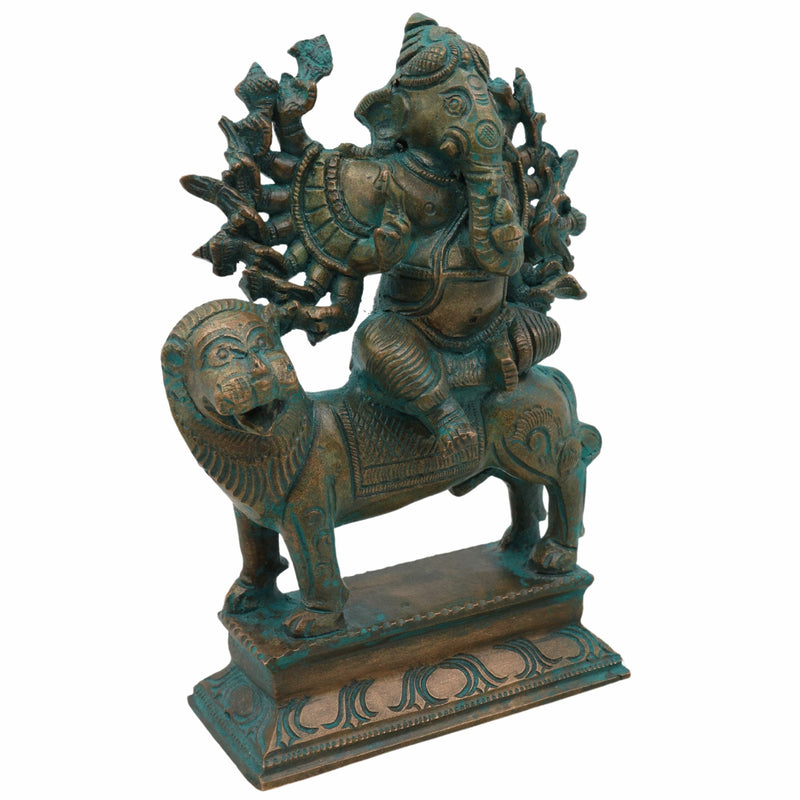 Panchaloha Veer Ganesha Idol, Handmade Bronze Panchadhatu Ganapati Statue, Traditional Hindu Decor, Vighneshvara Vigraha for Gifting Brown, 7 Inch, 1 Piece