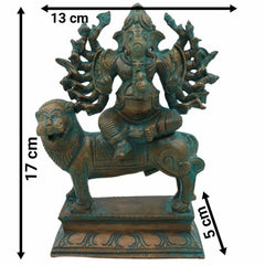 Panchaloha Veer Ganesha Idol, Handmade Bronze Panchadhatu Ganapati Statue, Traditional Hindu Decor, Vighneshvara Vigraha for Gifting Brown, 7 Inch, 1 Piece