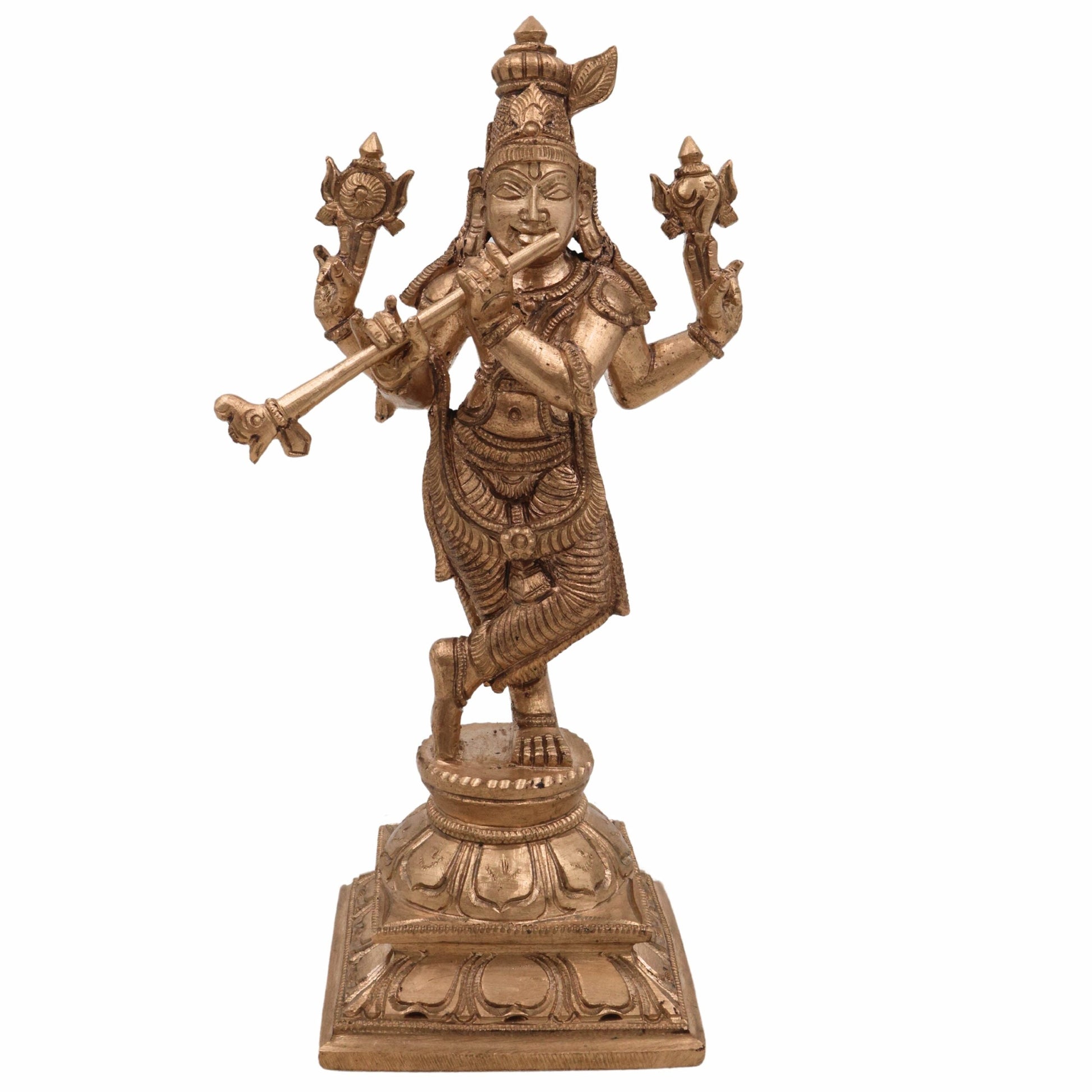 Handcrafted Panchaloha Bronze Krishna Idol – Kanha, Gopal, Govinda, Banke Bihari Murti for Home & Temple,Gold, 6.5 Inch, 1 Piece