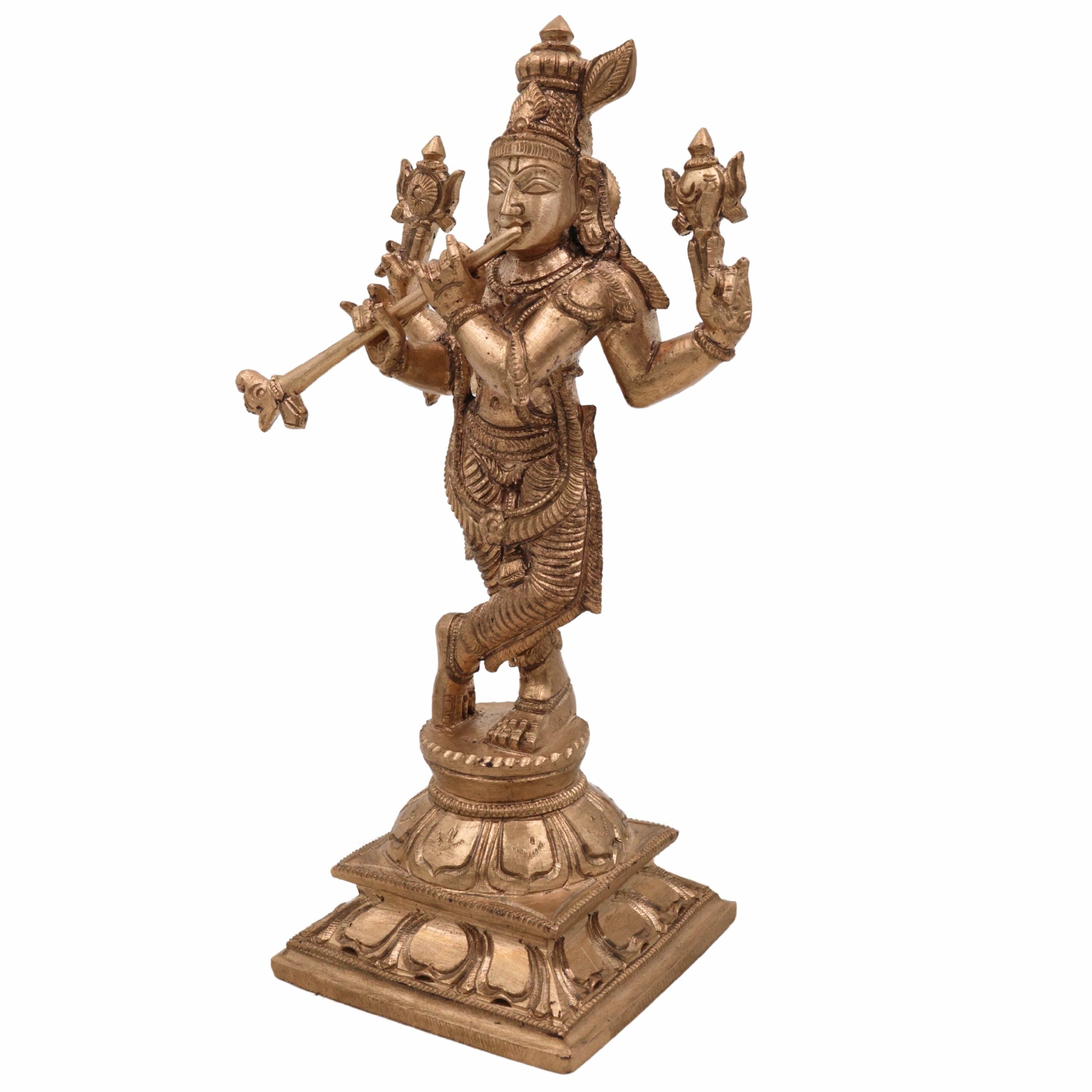 Handcrafted Panchaloha Bronze Krishna Idol – Kanha, Gopal, Govinda, Banke Bihari Murti for Home & Temple,Gold, 6.5 Inch, 1 Piece