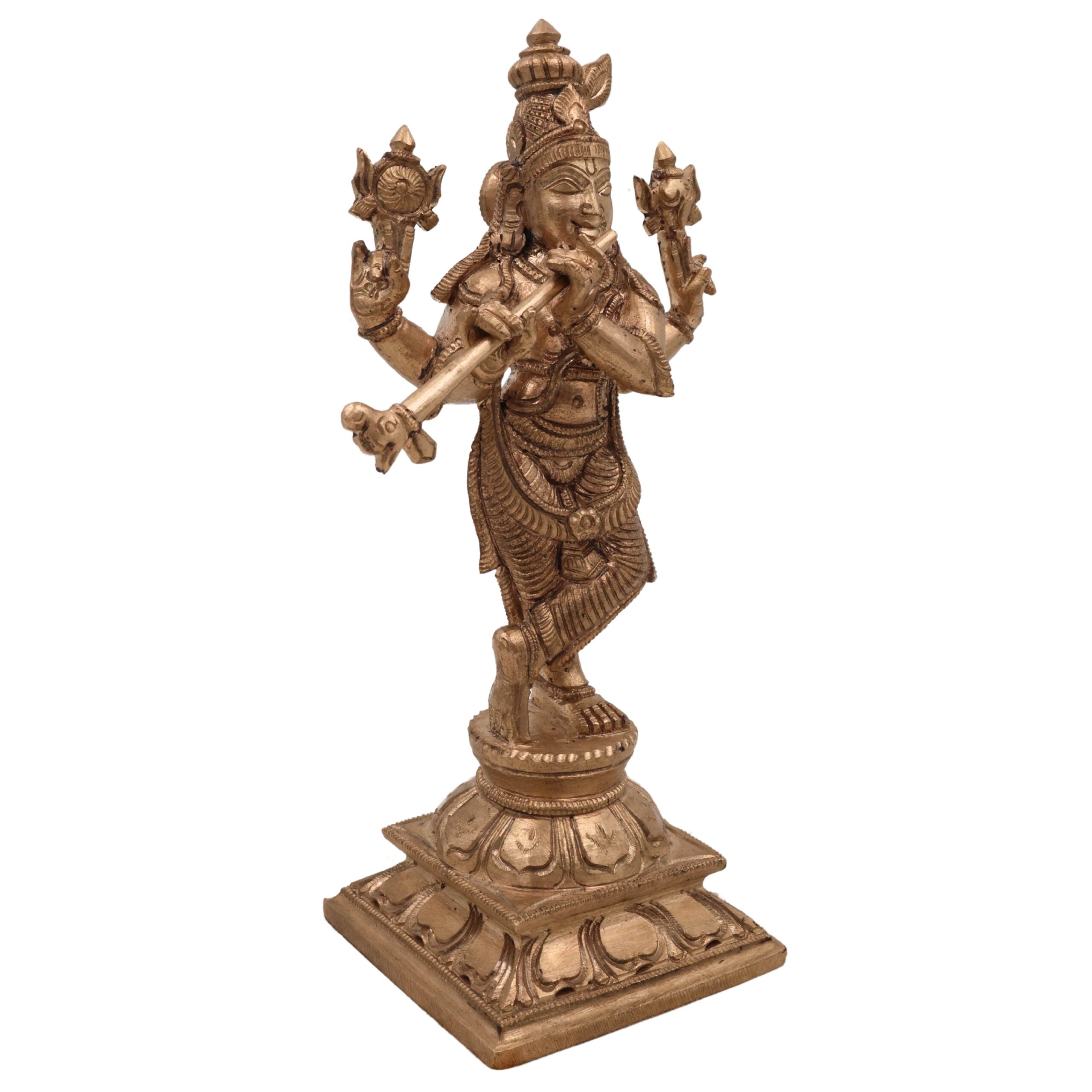 Handcrafted Panchaloha Bronze Krishna Idol – Kanha, Gopal, Govinda, Banke Bihari Murti for Home & Temple,Gold, 6.5 Inch, 1 Piece