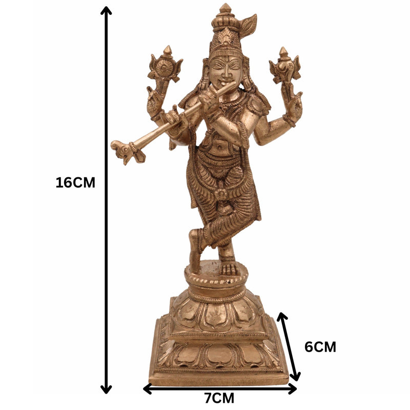 Handcrafted Panchaloha Bronze Krishna Idol – Kanha, Gopal, Govinda, Banke Bihari Murti for Home & Temple,Gold, 6.5 Inch, 1 Piece