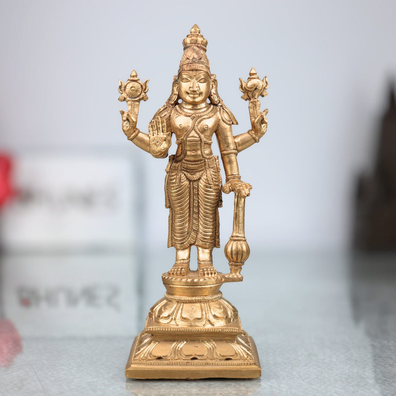 Handcrafted Panchaloha Bronze Vishnu Idol | Narayana Murti | Govinda, Madhava, Hari Statue | Traditional Wax Casting | 16cm,Gold, 6.5 Inch, 1 Piece