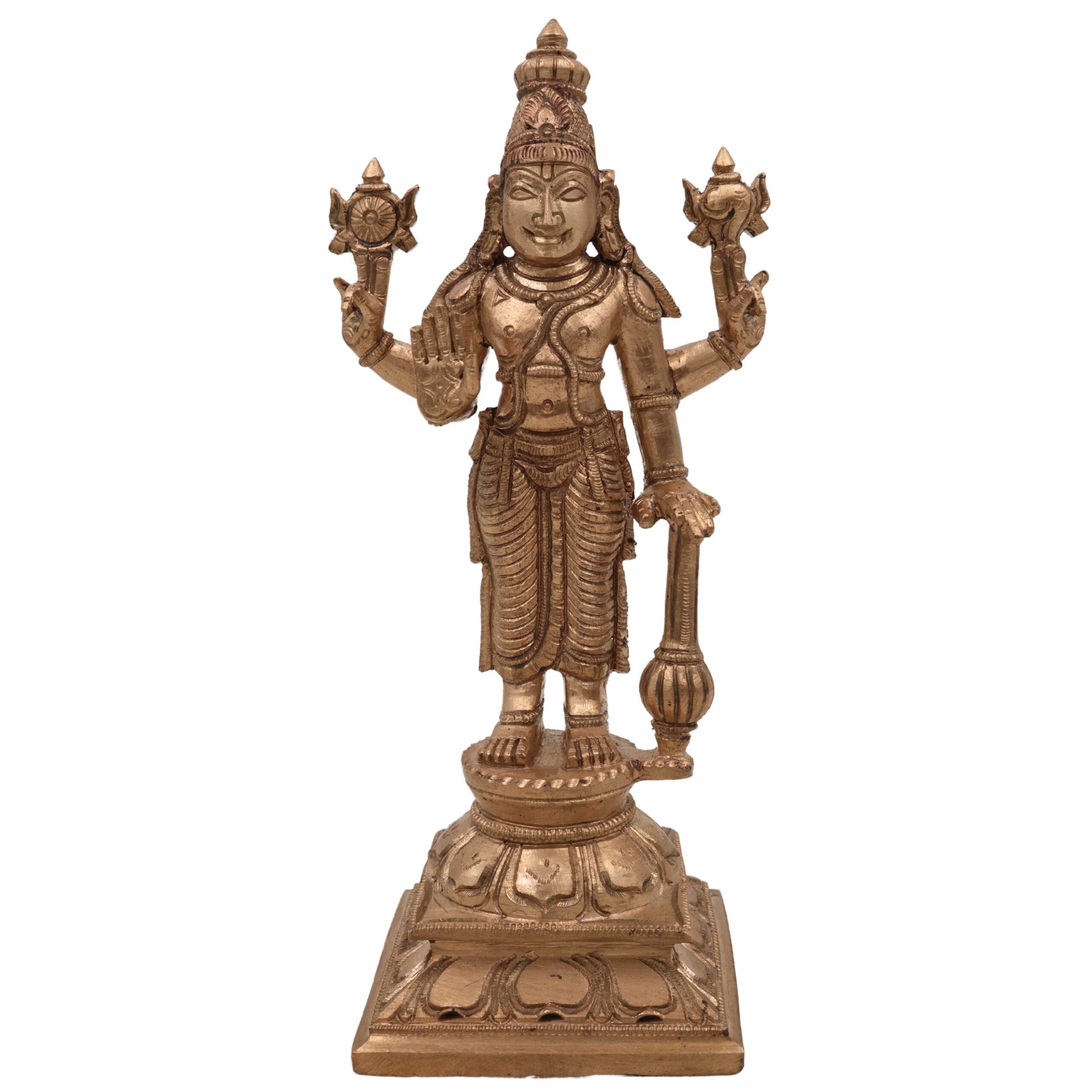 Handcrafted Panchaloha Bronze Vishnu Idol | Narayana Murti | Govinda, Madhava, Hari Statue | Traditional Wax Casting | 16cm,Gold, 6.5 Inch, 1 Piece