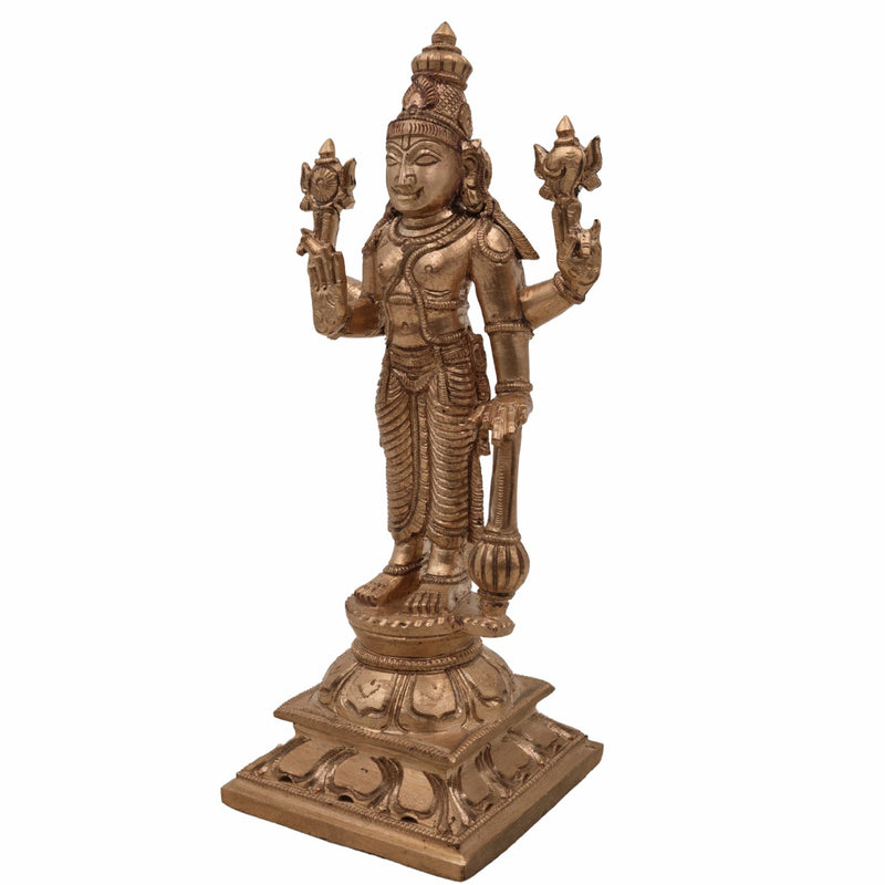 Handcrafted Panchaloha Bronze Vishnu Idol | Narayana Murti | Govinda, Madhava, Hari Statue | Traditional Wax Casting | 16cm,Gold, 6.5 Inch, 1 Piece