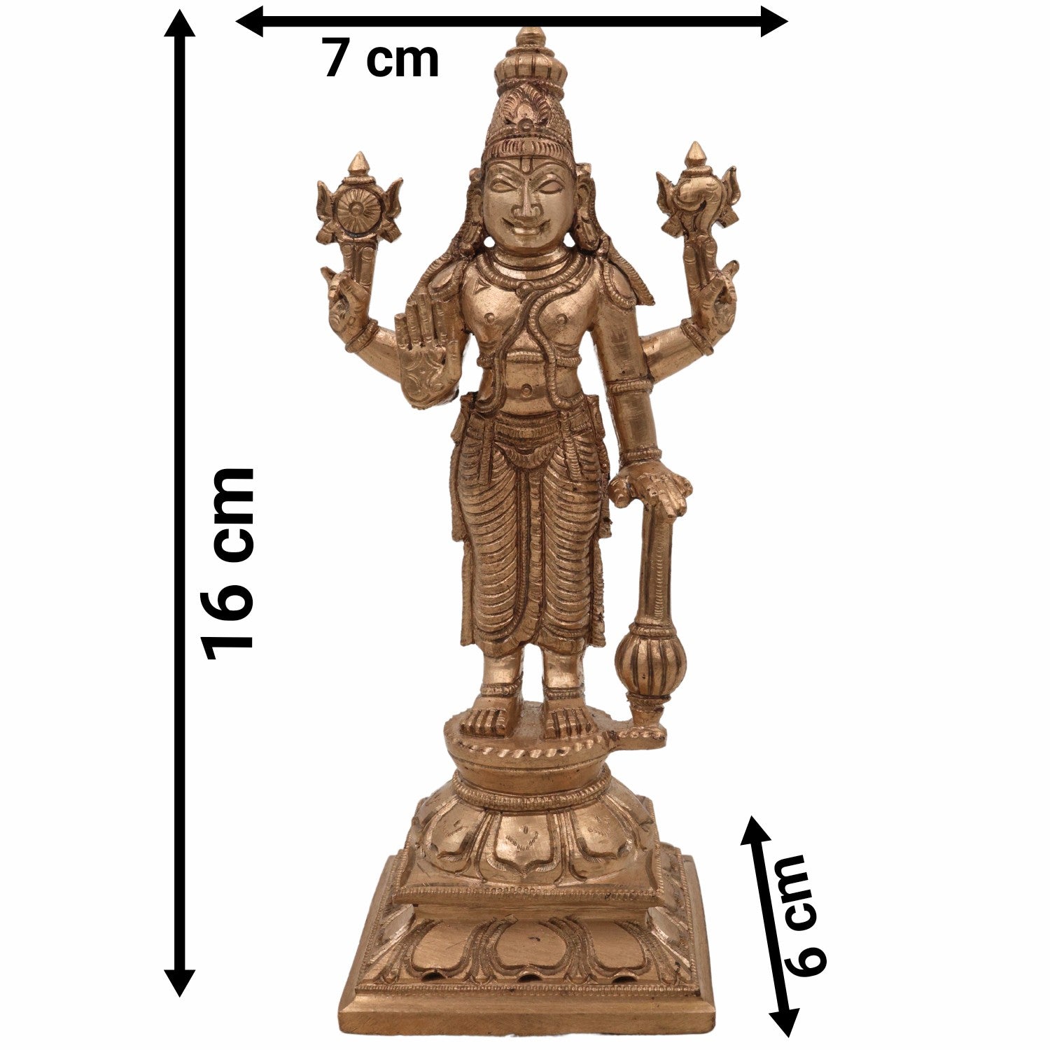 Handcrafted Panchaloha Bronze Vishnu Idol | Narayana Murti | Govinda, Madhava, Hari Statue | Traditional Wax Casting | 16cm,Gold, 6.5 Inch, 1 Piece