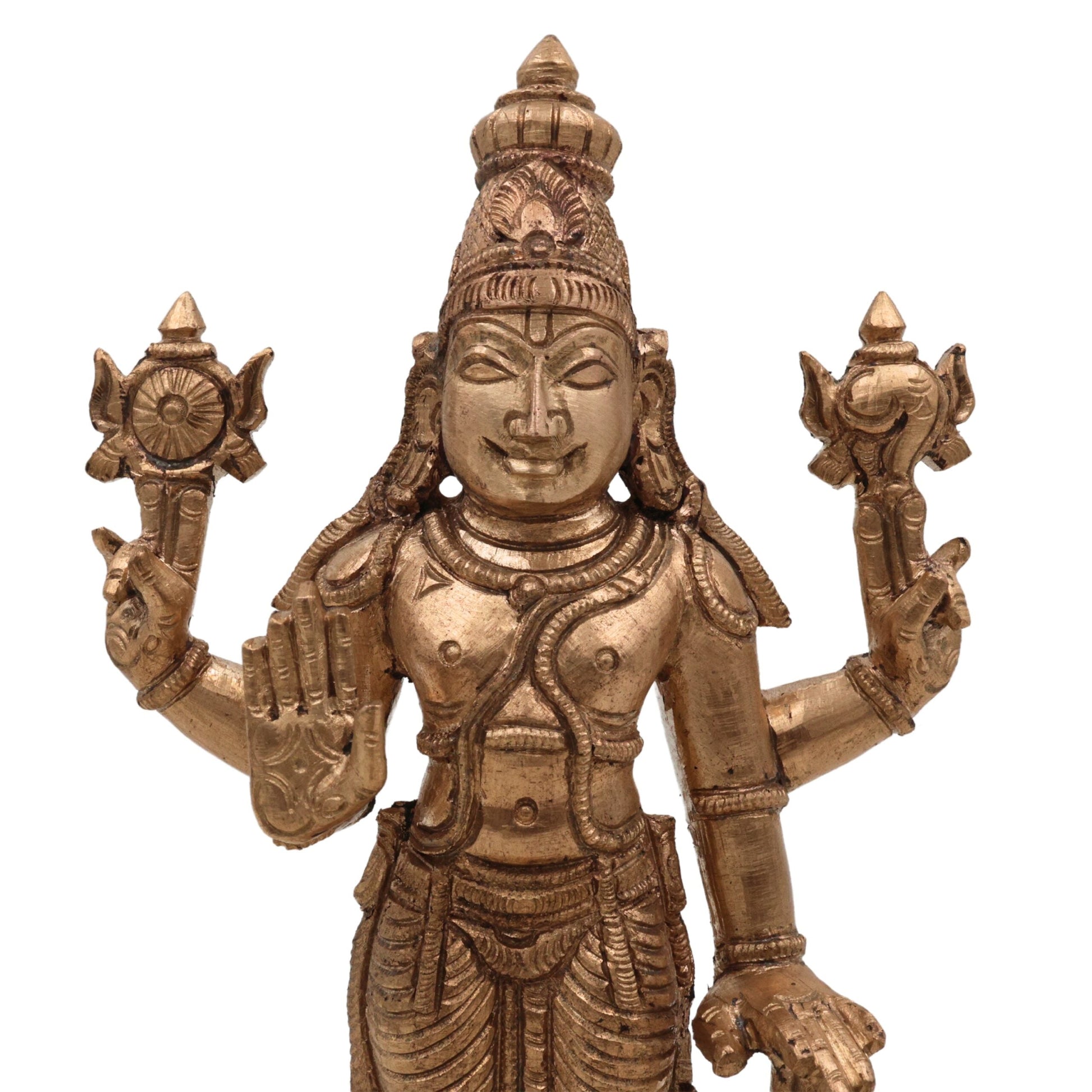 Handcrafted Panchaloha Bronze Vishnu Idol | Narayana Murti | Govinda, Madhava, Hari Statue | Traditional Wax Casting | 16cm,Gold, 6.5 Inch, 1 Piece